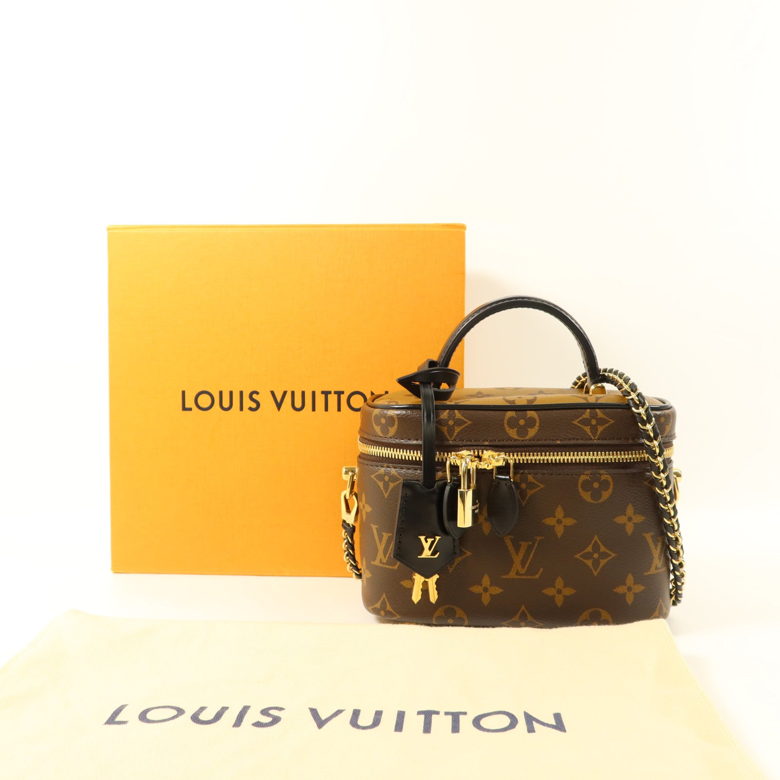 LOUIS VUITTON Monogram Reverse Vanity PM金扣手挽肩背兩用袋棕色