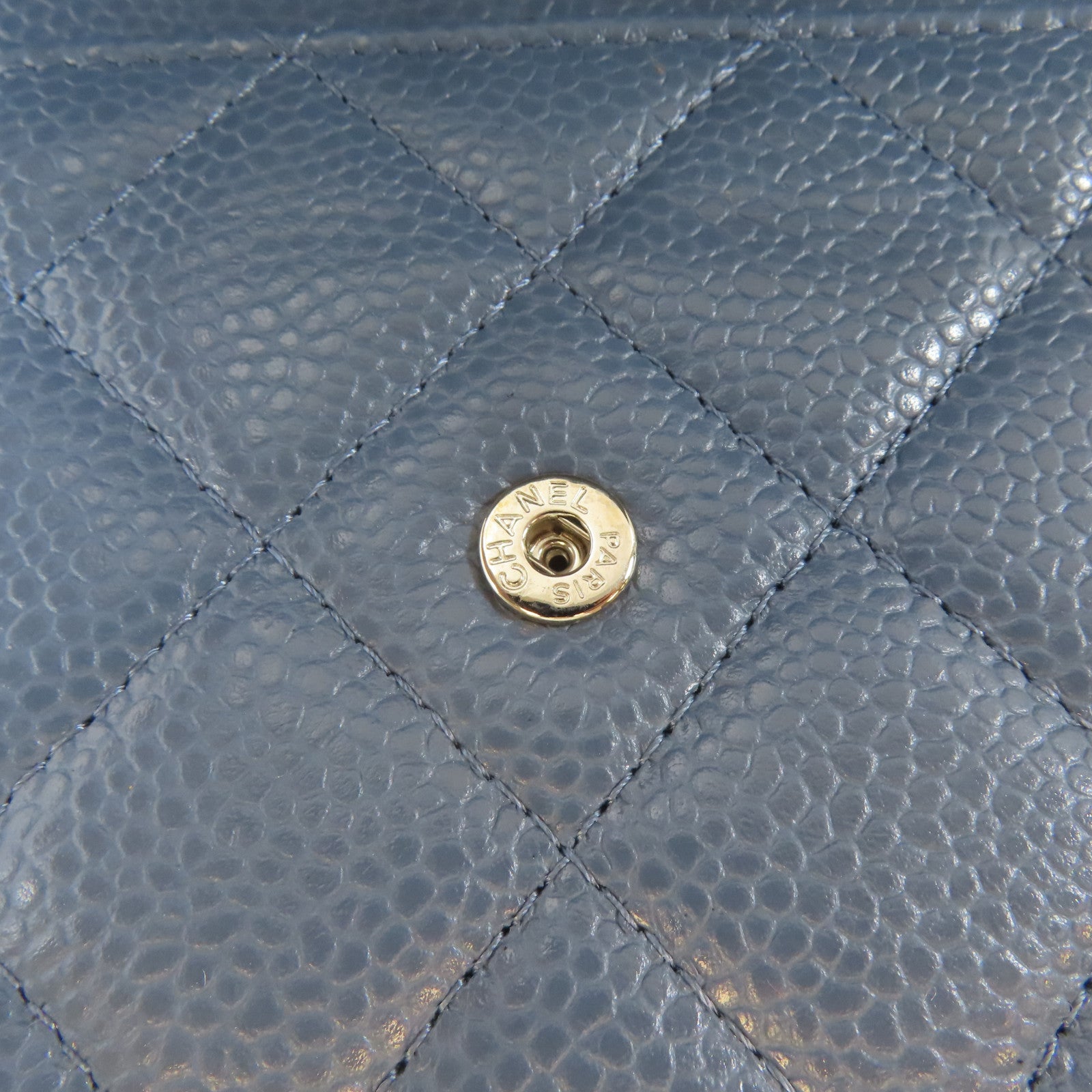CHANEL 菱格Caviar皮革Wallet On Chain銀扣鏈帶肩背袋藍色