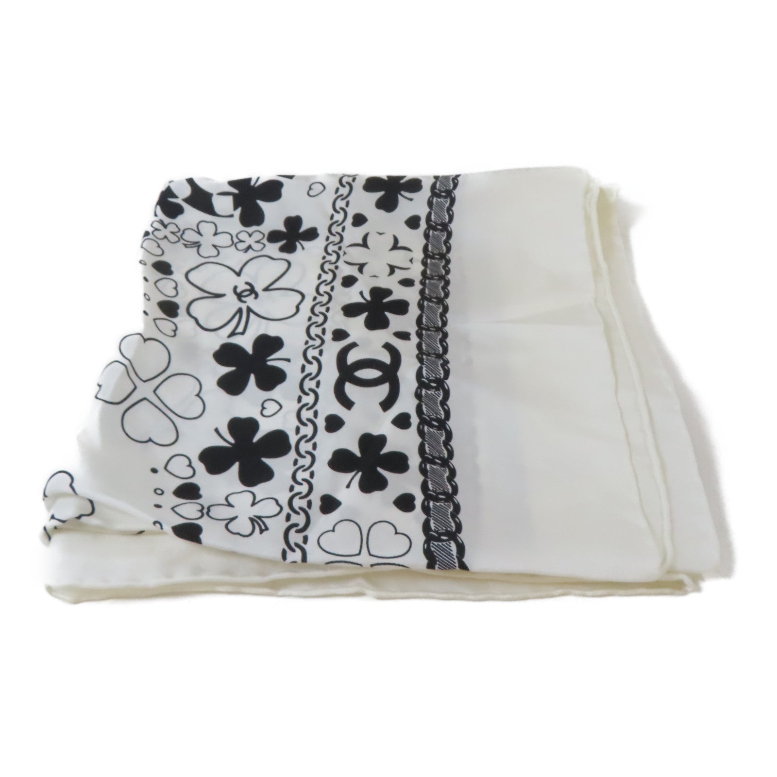 CHANEL 絲質Scarf絲巾白色/黑色