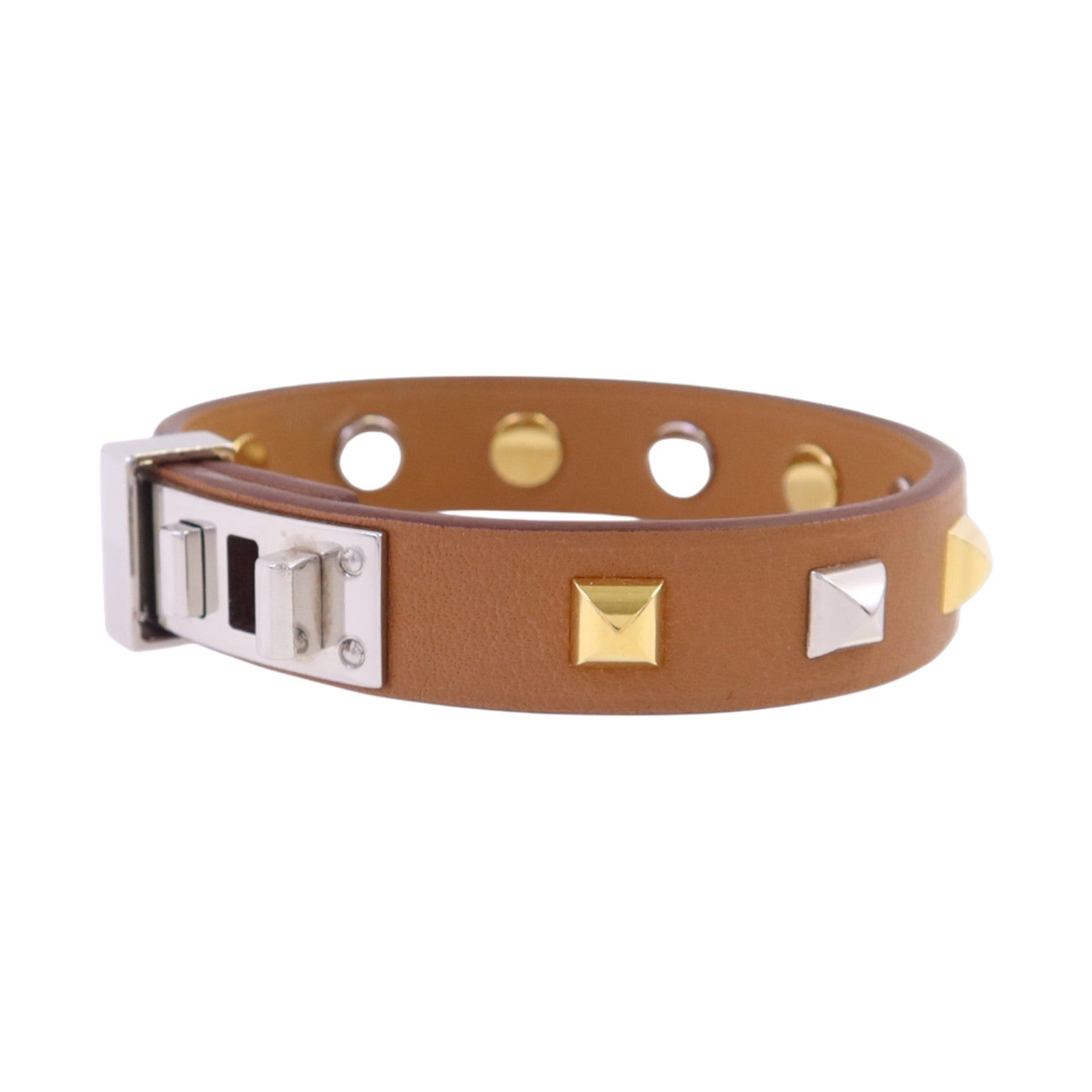 HERMES 牛皮皮革Mini Dog Round Coeur Bangle銀扣手鐲