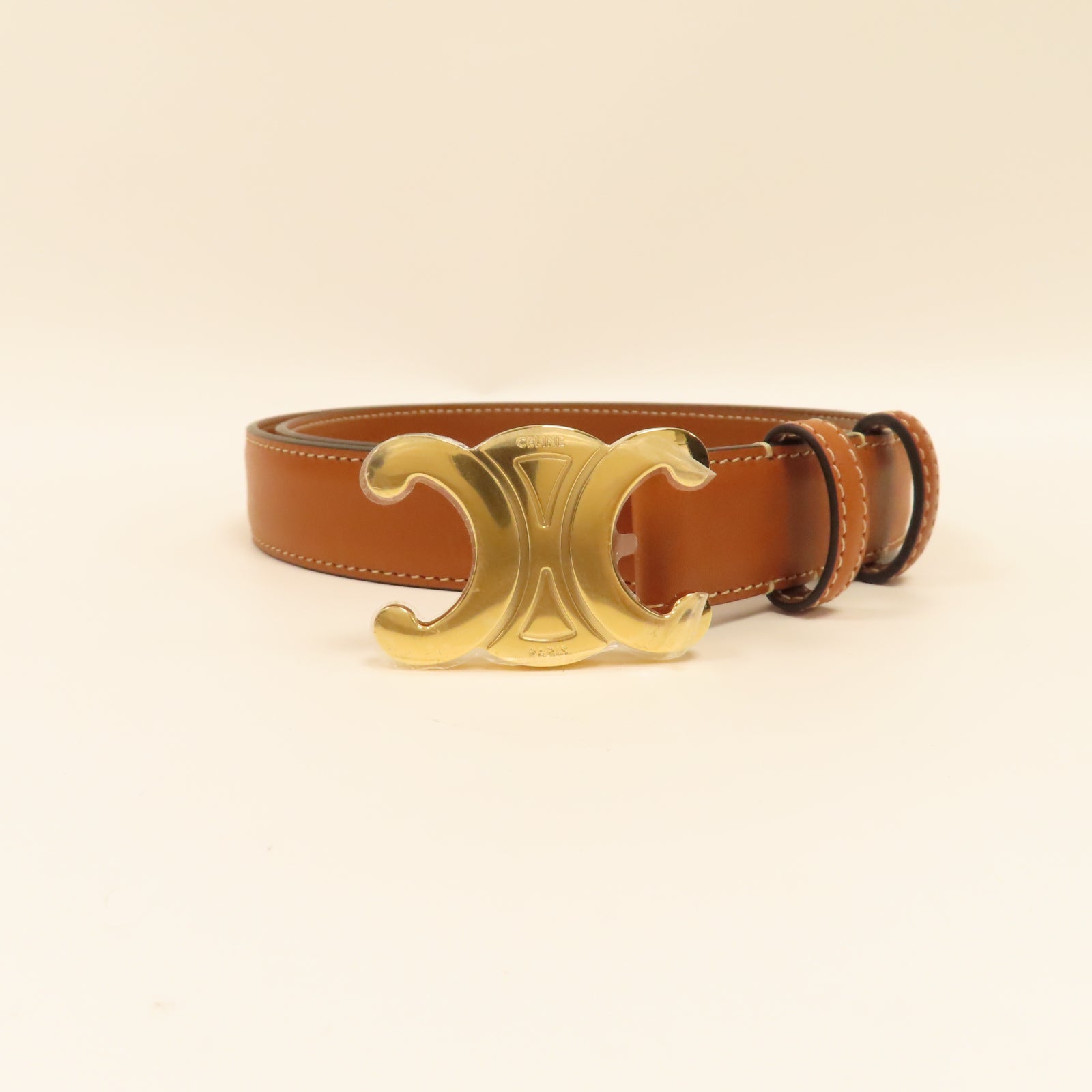 CELINE 牛皮皮革Belt金扣皮帶啡色