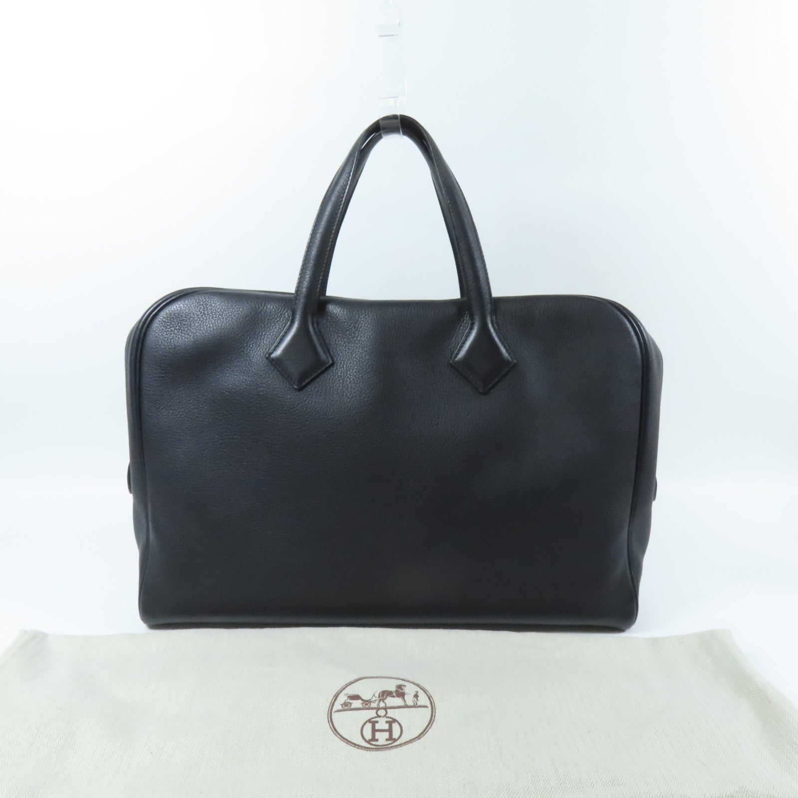HERMES Evercolor皮革Victoria II 12H銀扣手挽袋Indigo Blue