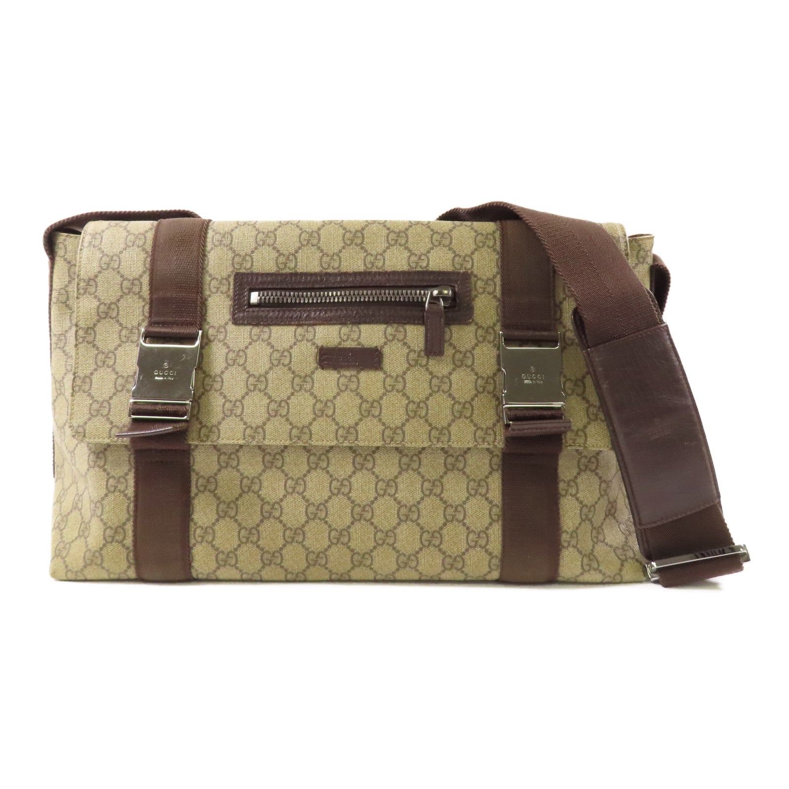 GUCCI 塗層帆布Messenger Bag銀扣肩背袋