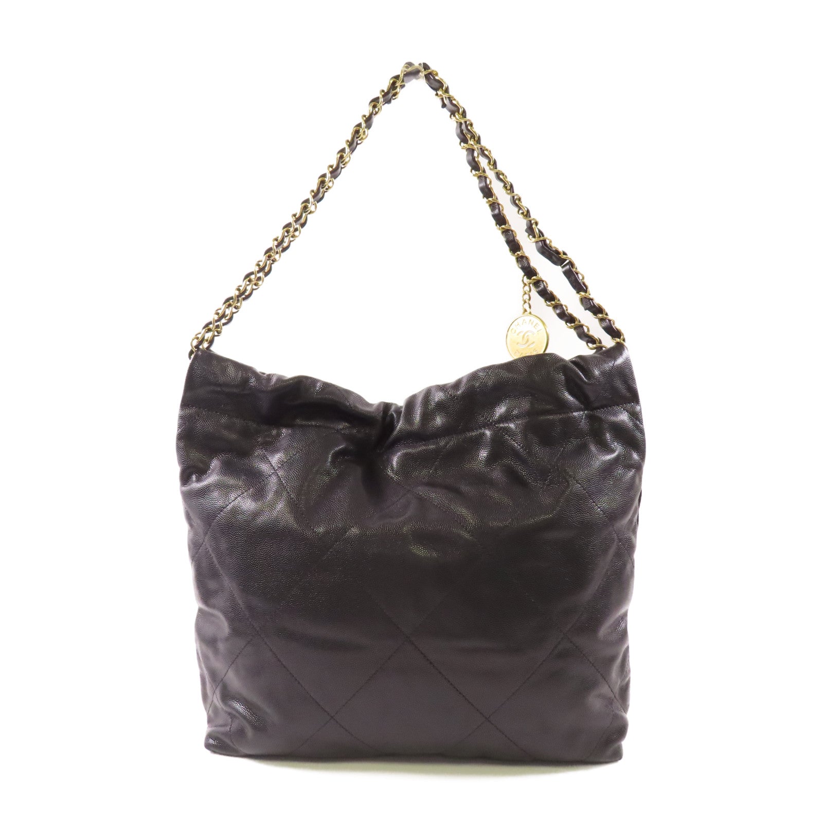 CHANEL 皮革Chanel 22金扣鏈帶肩背袋