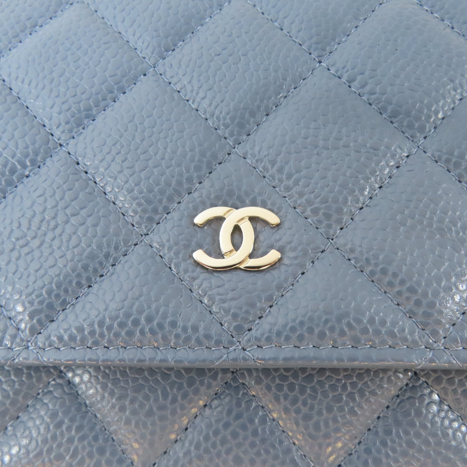 CHANEL 菱格Caviar皮革Wallet On Chain銀扣鏈帶肩背袋藍色