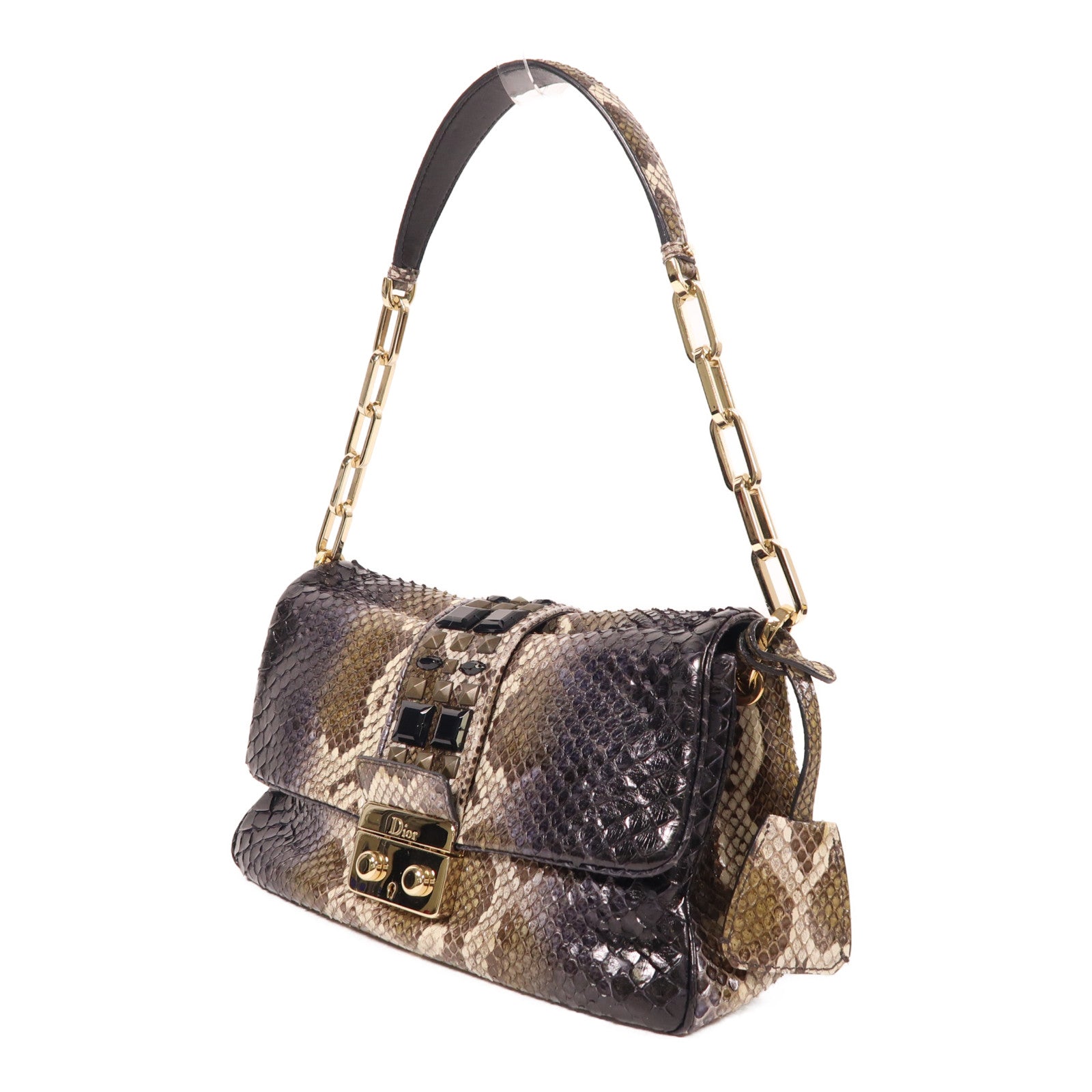 Dior 蛇皮皮革New Lock金扣鏈帶肩背袋