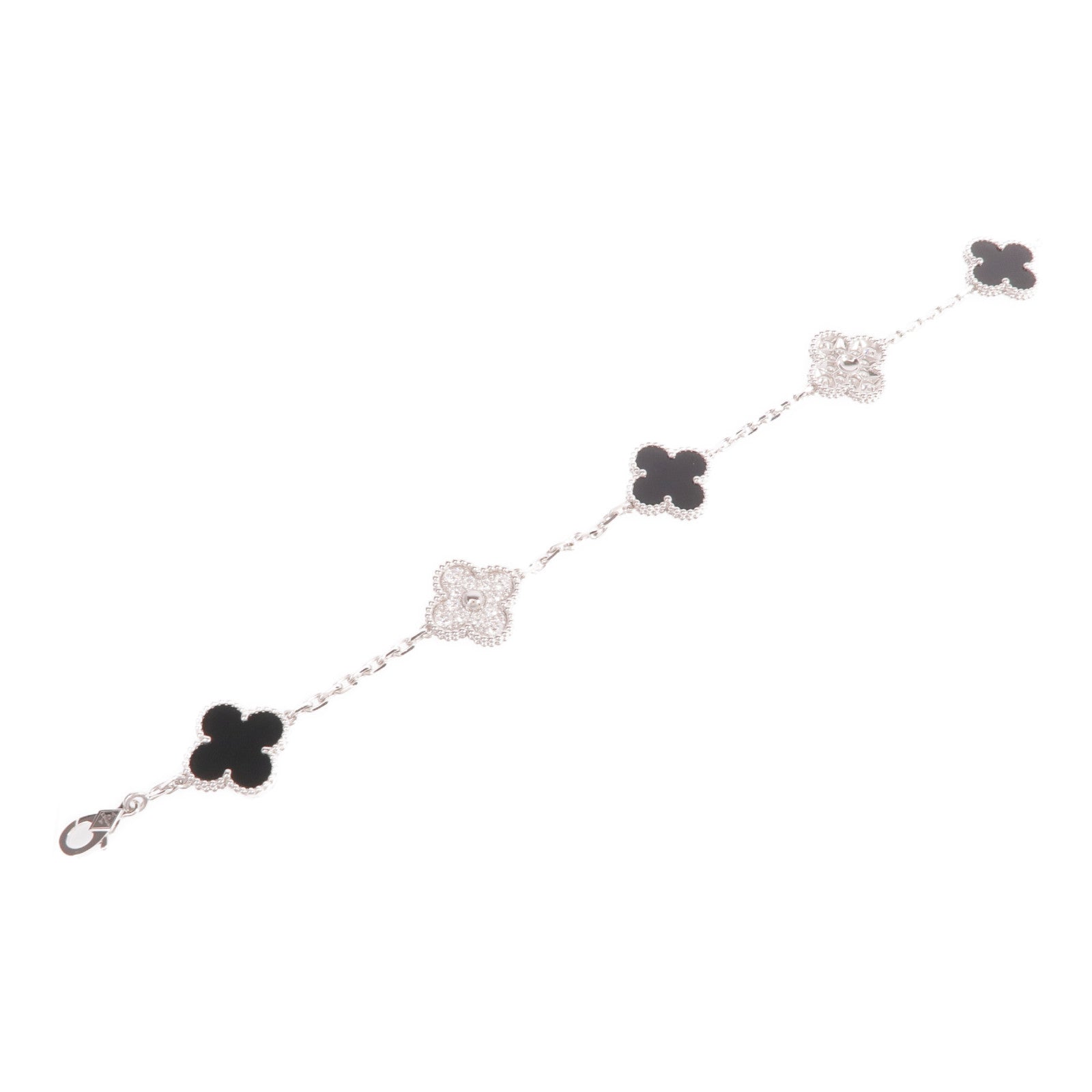 Van Cleef & Arpels 18K白金Vintage Alhambra Bracelet 5 Motifs鑽石/縞瑪瑙手鏈
