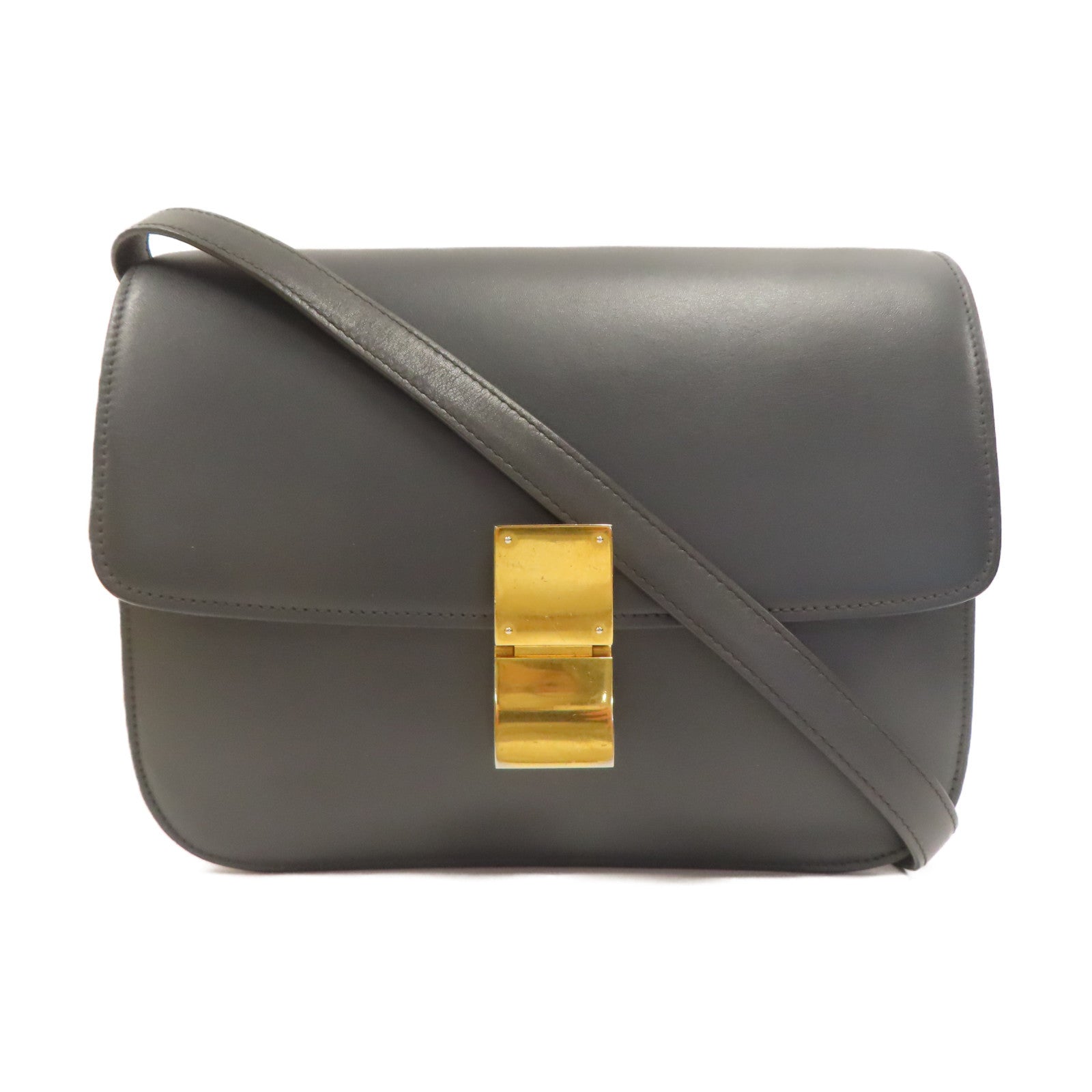 CELINE **【激減優惠】牛皮皮革Classic Box金扣肩背袋灰色