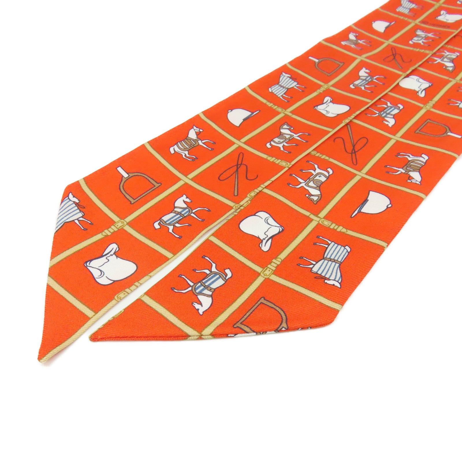 HERMES 【激減優惠】絲質Twilly Scarf絲巾橙色/彩色