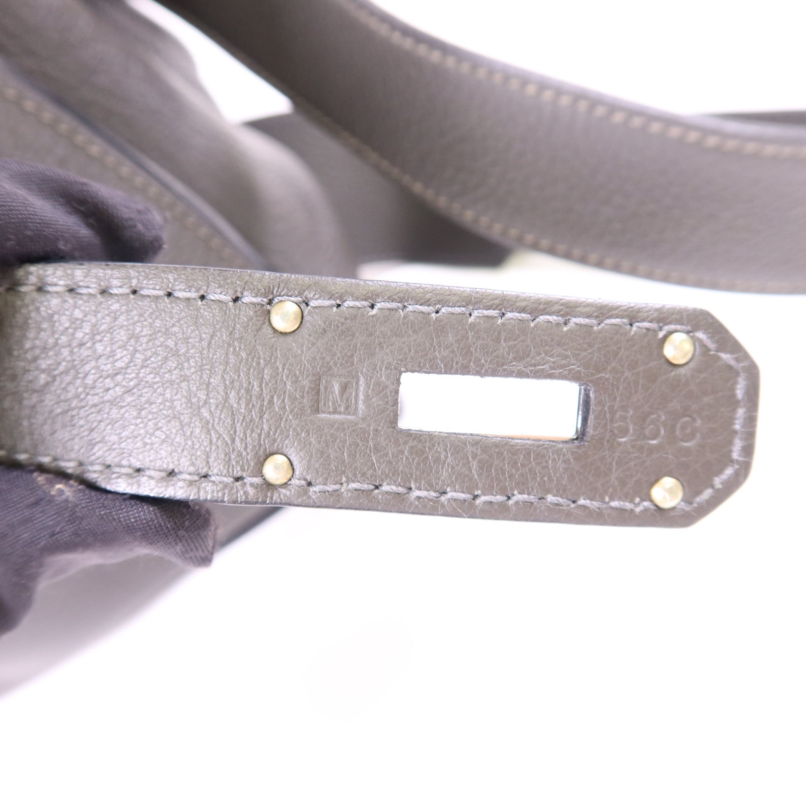 HERMES Clemence皮革Jypesiere 34銀扣肩背袋Etain