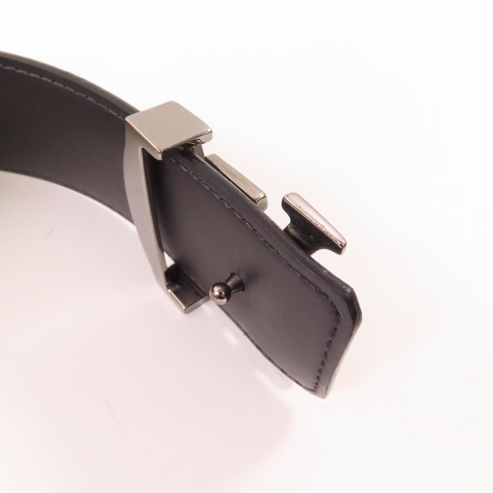 LOUIS VUITTON Monogram Eclipse LV Initial Belt銀扣皮帶黑色