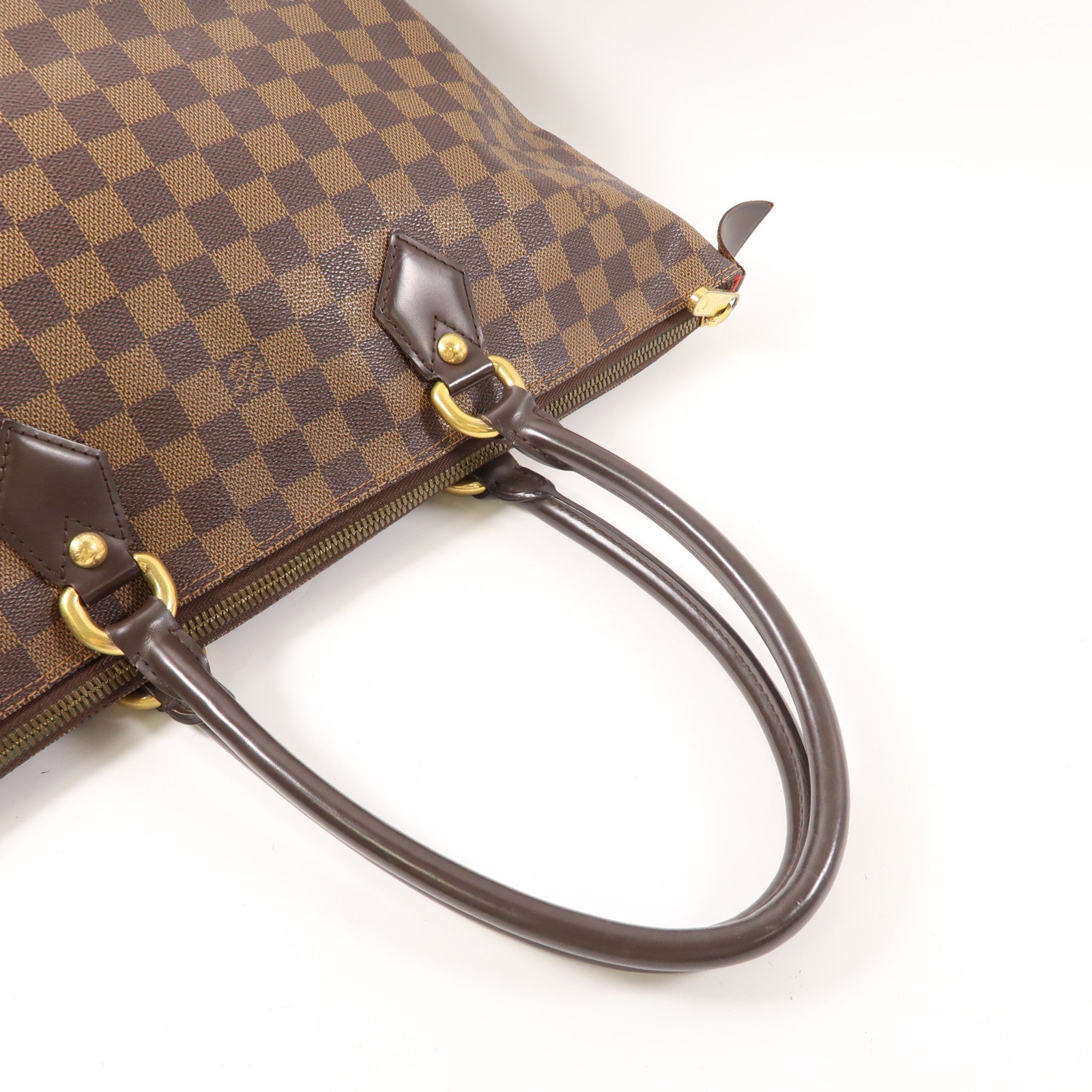 LOUIS VUITTON Damier Saleya MM金扣肩背袋棕色