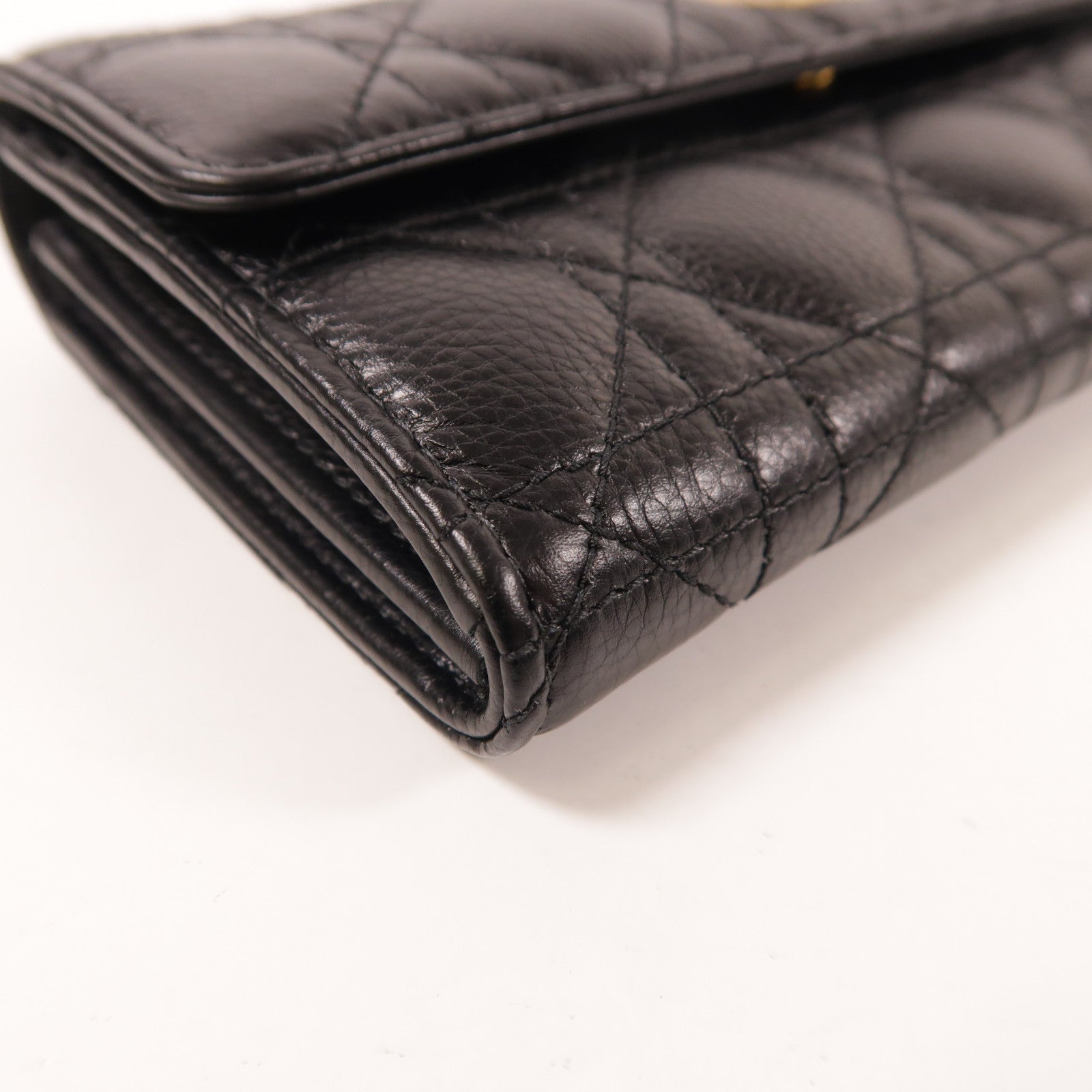 Dior CD GHW Caro Orchid Long Wallet S5039UWHC Calfskin Leather Black