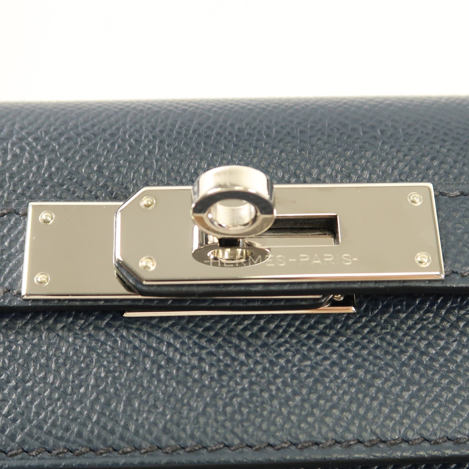 HERMES Epsom皮革Kelly 28銀扣手挽肩背兩用袋Bleu Indigo深藍色