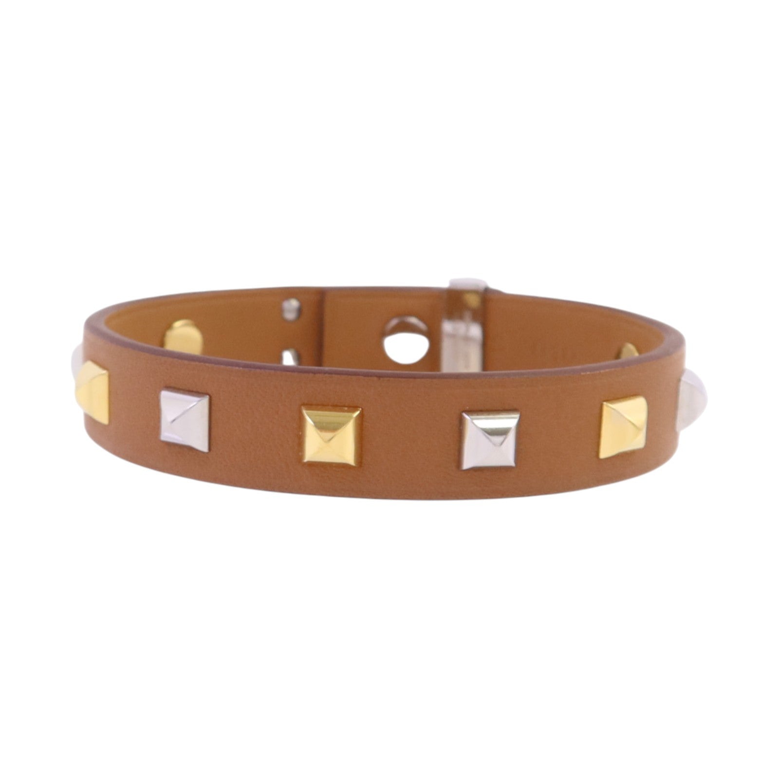 HERMES 牛皮皮革Mini Dog Round Coeur Bangle銀扣手鐲