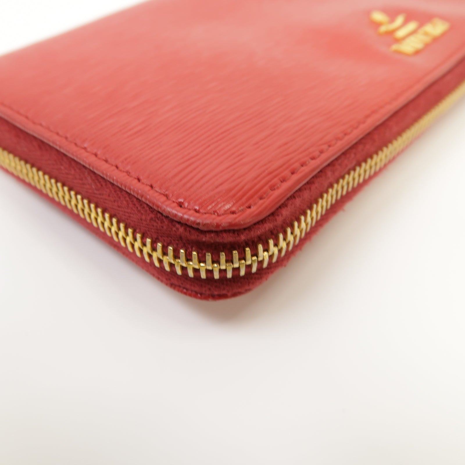 PRADA 【激減優惠】牛皮皮革Long Wallet金扣長錢包紅色