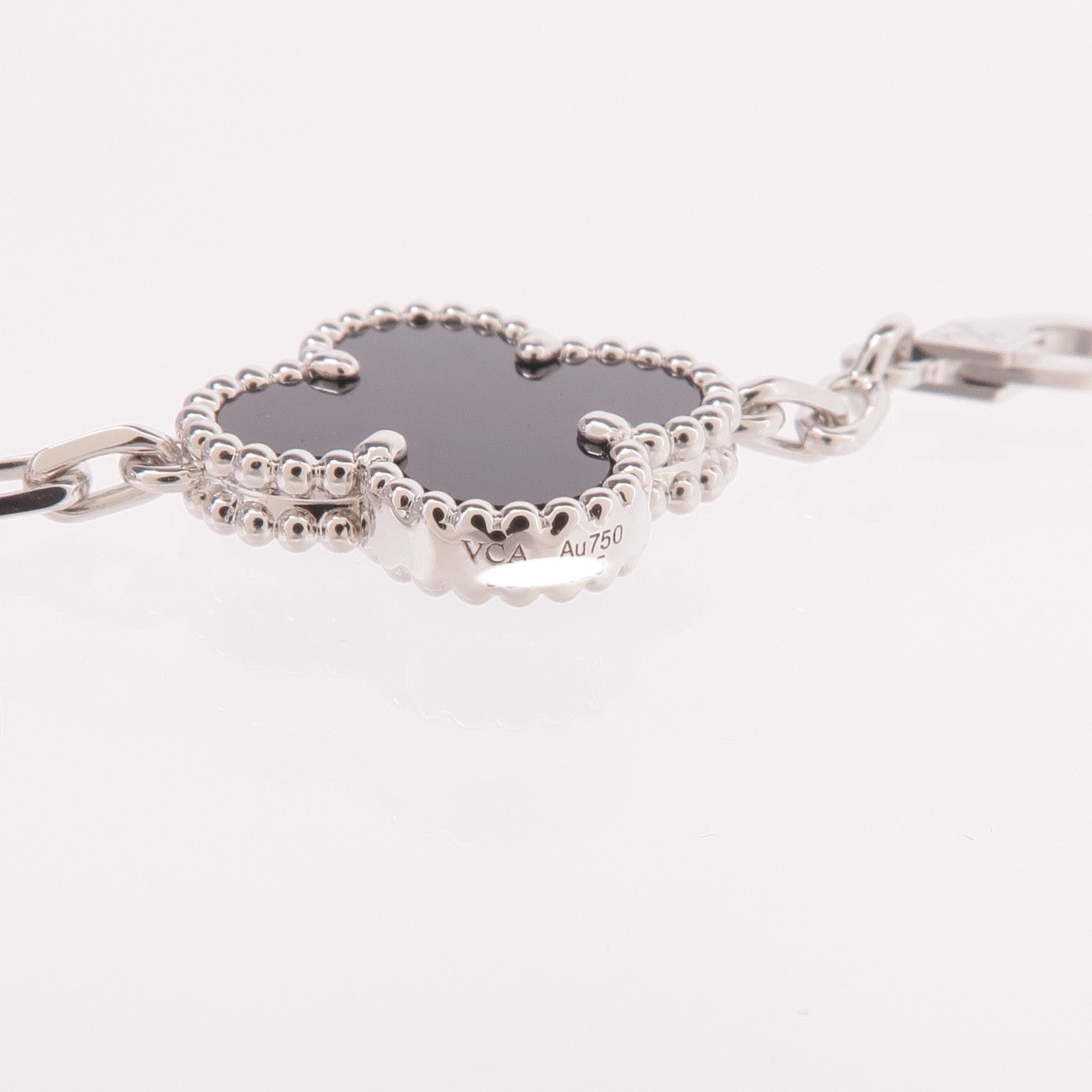 Van Cleef & Arpels 18K白金Vintage Alhambra Bracelet 5 Motifs鑽石/縞瑪瑙手鏈