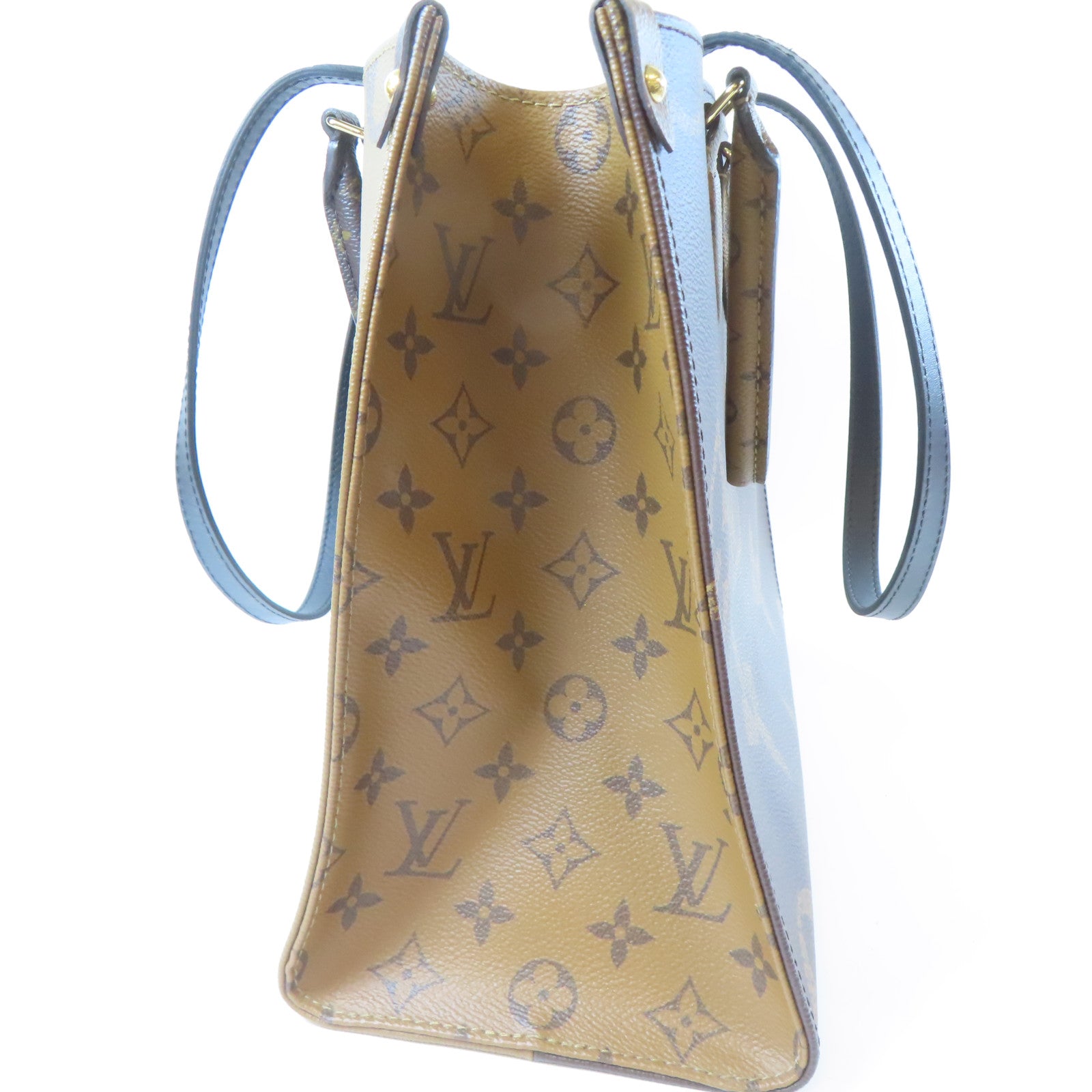 LOUIS VUITTON Monogram Giant On The Go MM金扣手挽肩背兩用袋啡色