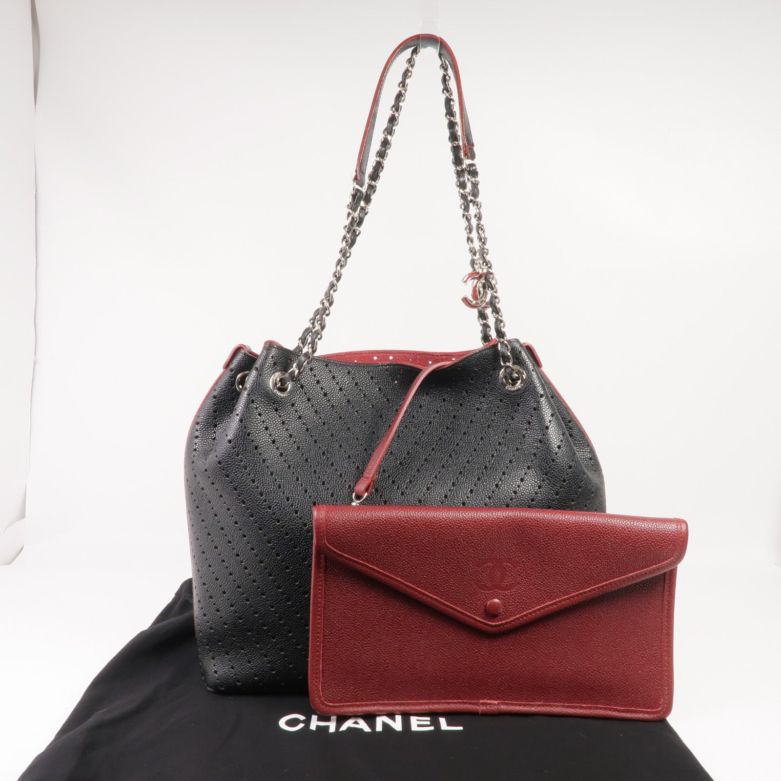 CHANEL 牛皮皮革Chain Shoulder金扣鏈帶肩背袋