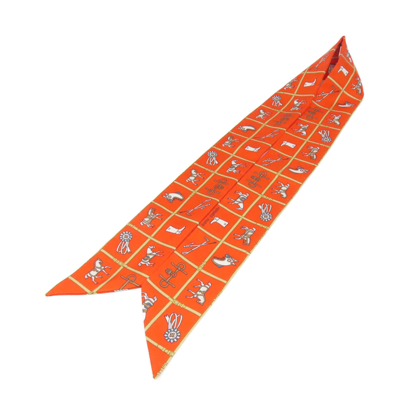 HERMES 【激減優惠】絲質Twilly Scarf絲巾橙色/彩色