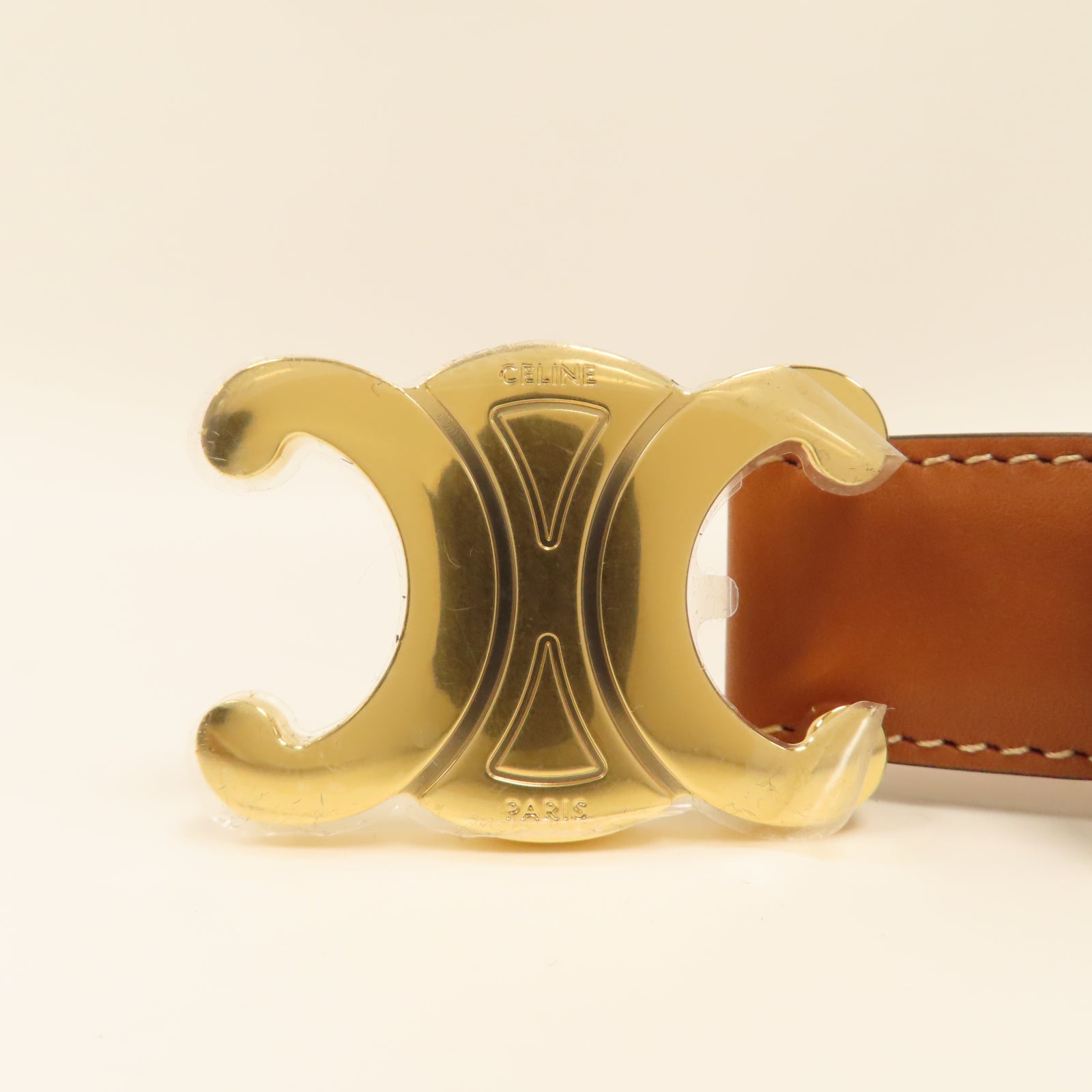 CELINE 牛皮皮革Belt金扣皮帶啡色