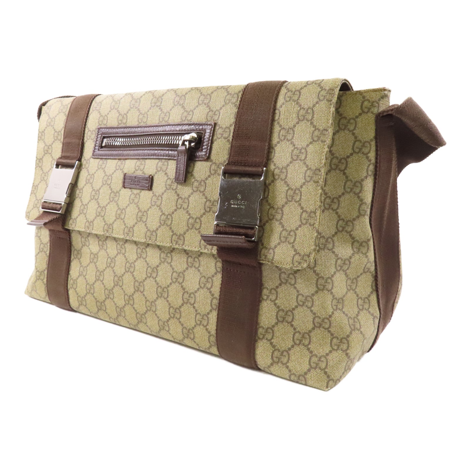 GUCCI 塗層帆布Messenger Bag銀扣肩背袋