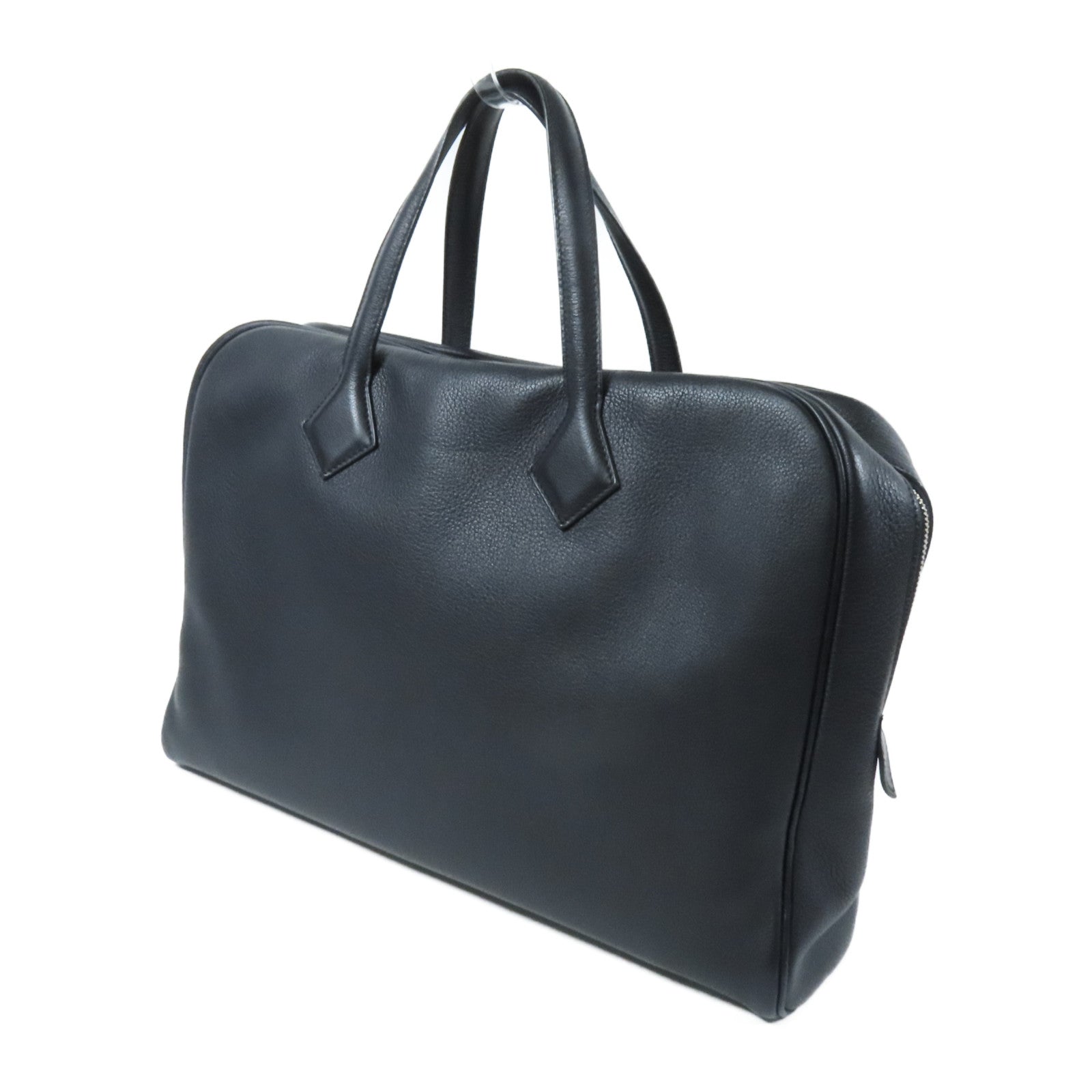 HERMES Evercolor皮革Victoria II 12H銀扣手挽袋Indigo Blue