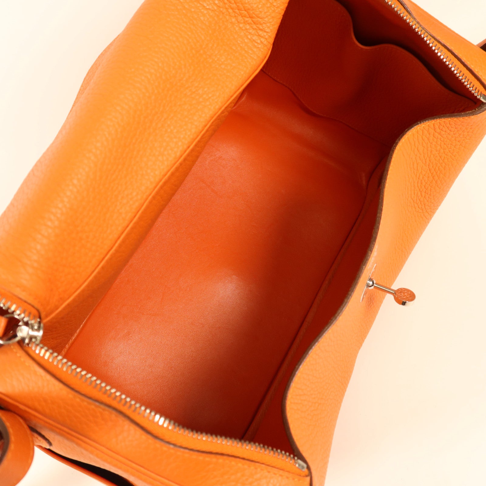 HERMES Clemence皮革Lindy 34銀扣手挽肩背兩用袋Feu