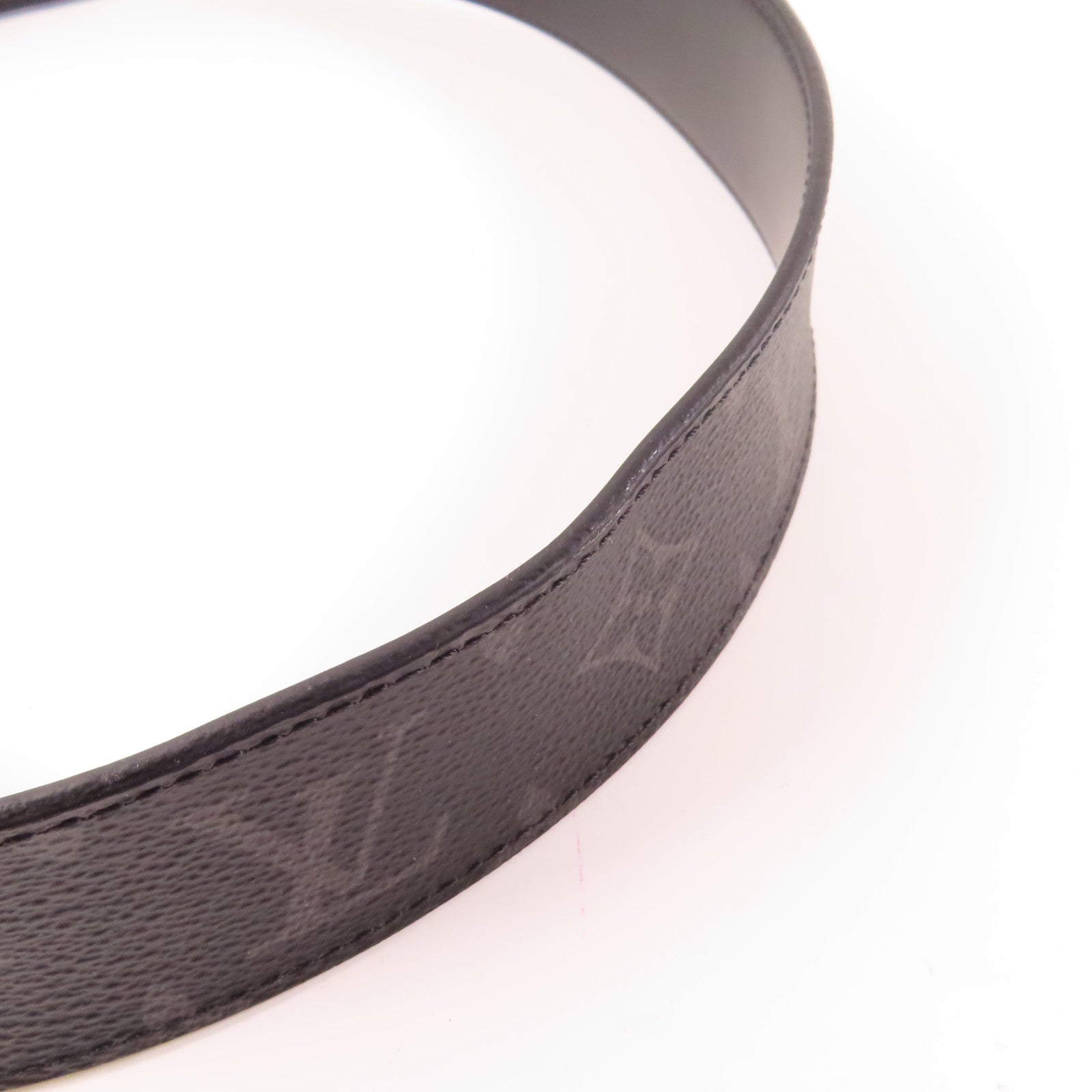 LOUIS VUITTON Monogram Eclipse LV Initial Belt銀扣皮帶黑色