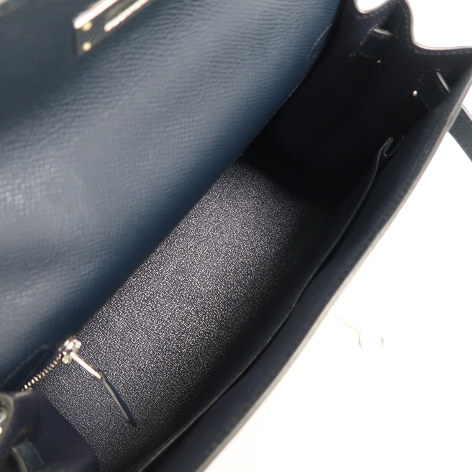 HERMES Epsom皮革Kelly 28銀扣手挽肩背兩用袋Bleu Indigo深藍色