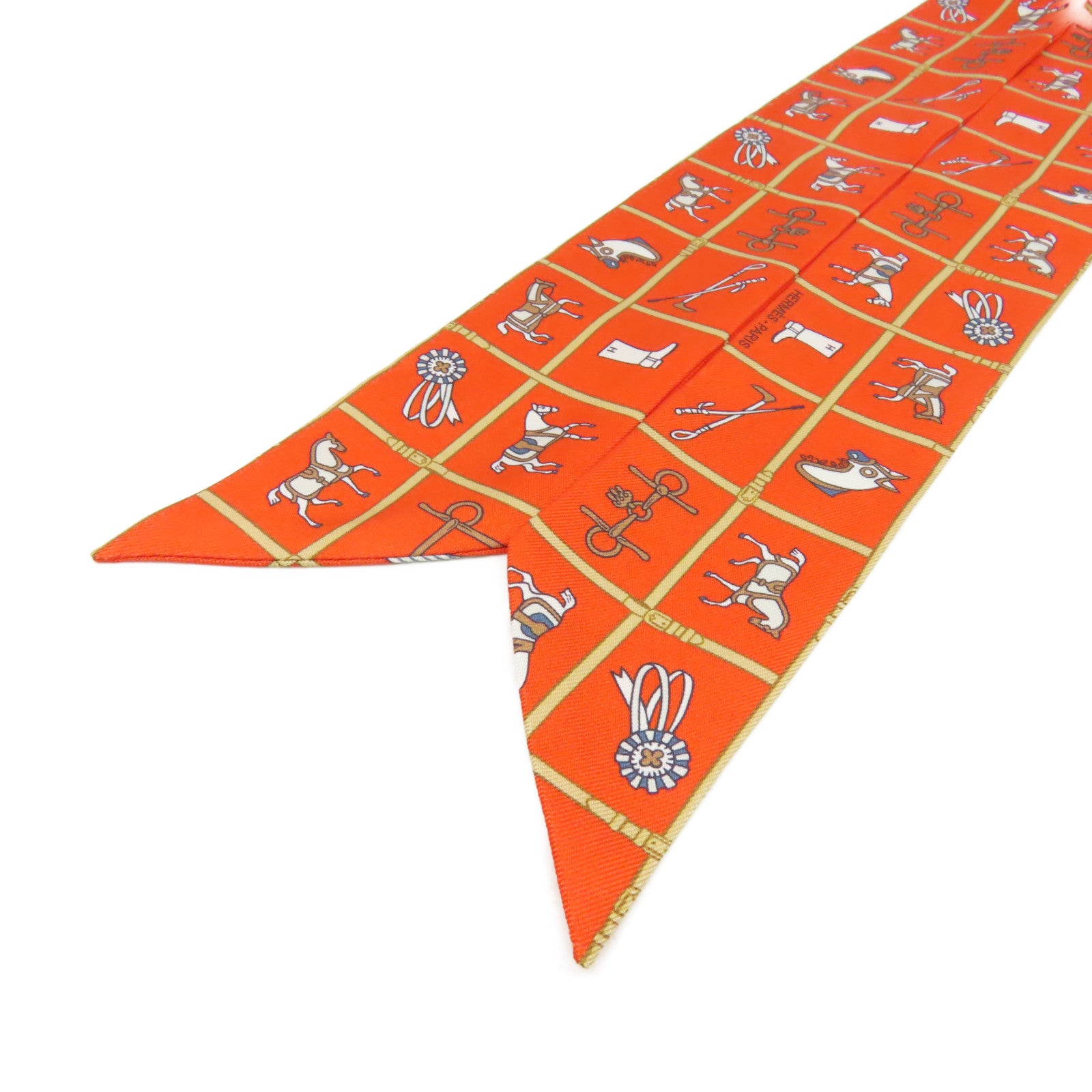 HERMES 【激減優惠】絲質Twilly Scarf絲巾橙色/彩色