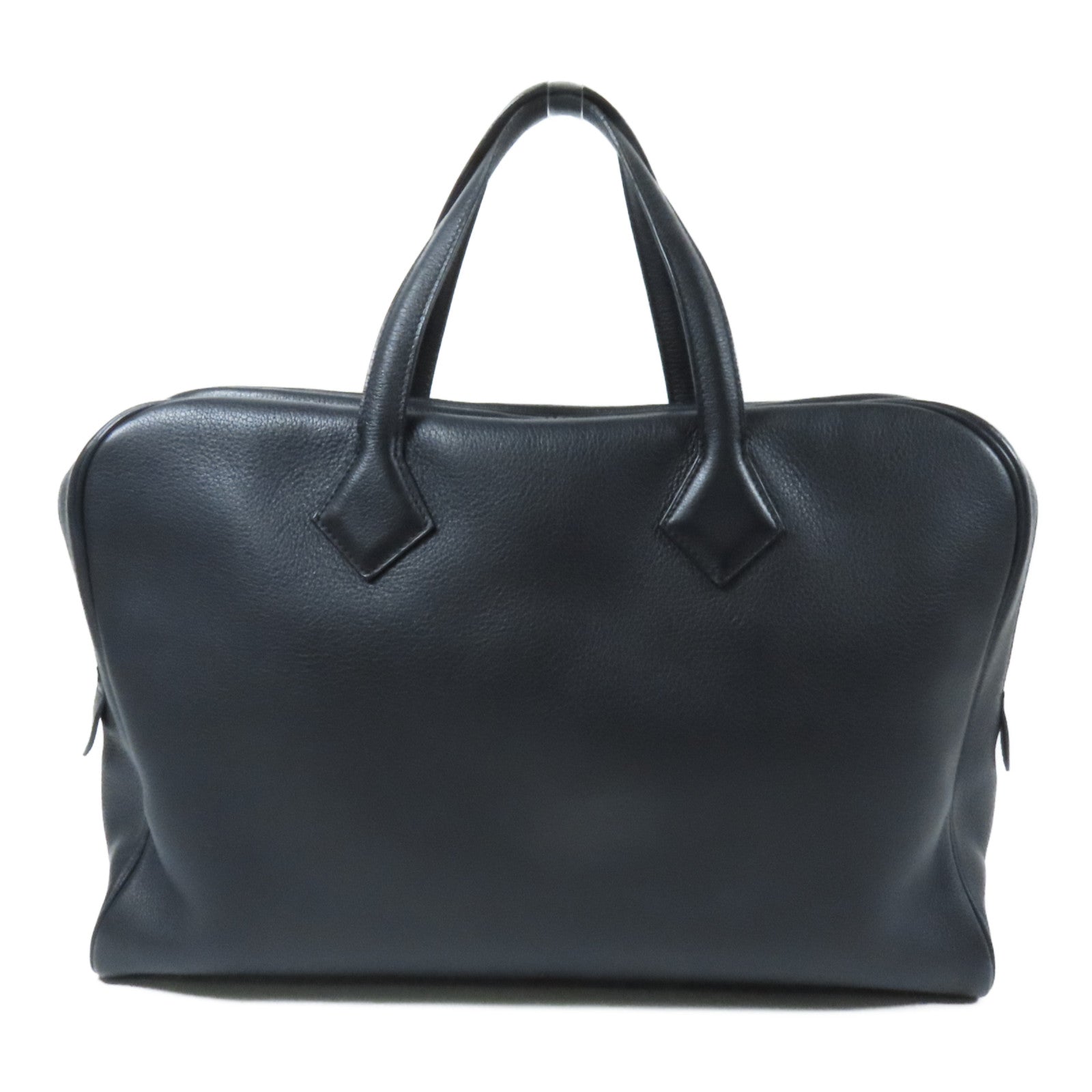 HERMES Evercolor皮革Victoria II 12H銀扣手挽袋Indigo Blue