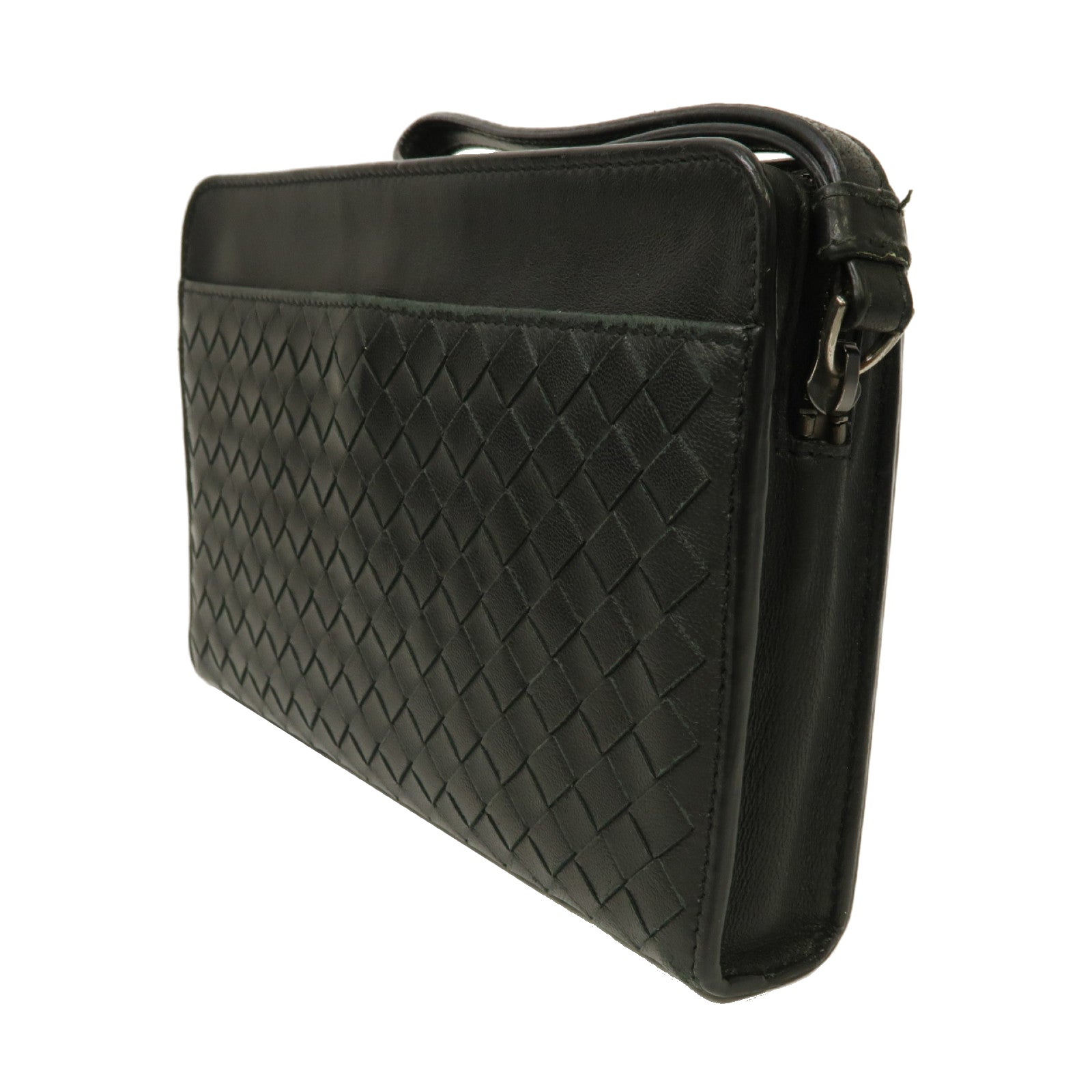 BOTTEGA VENETA 織紋皮革Clutch Bag銀扣手拿包黑色