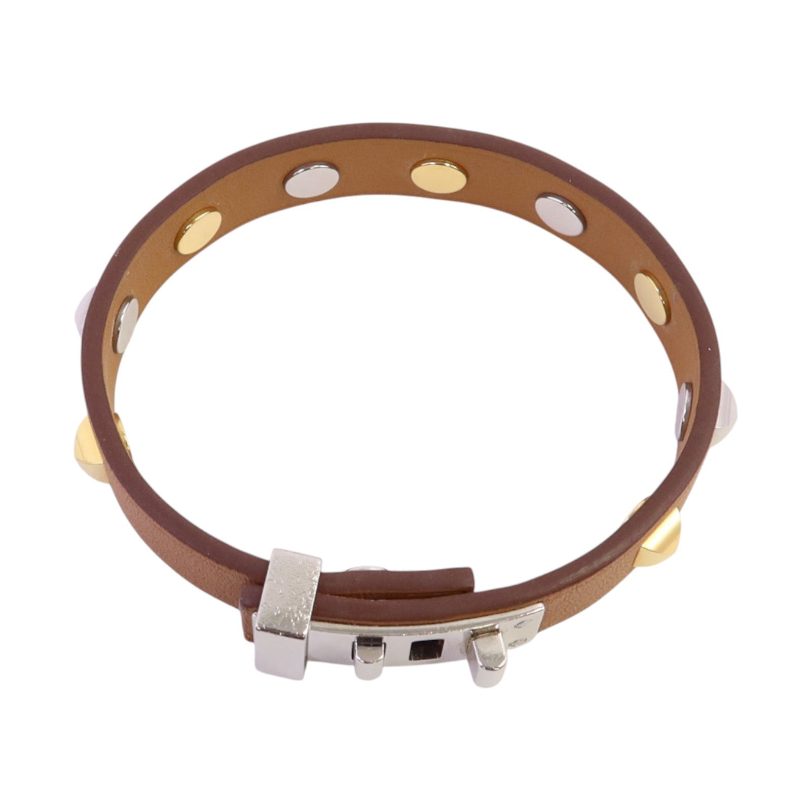HERMES 牛皮皮革Mini Dog Round Coeur Bangle銀扣手鐲