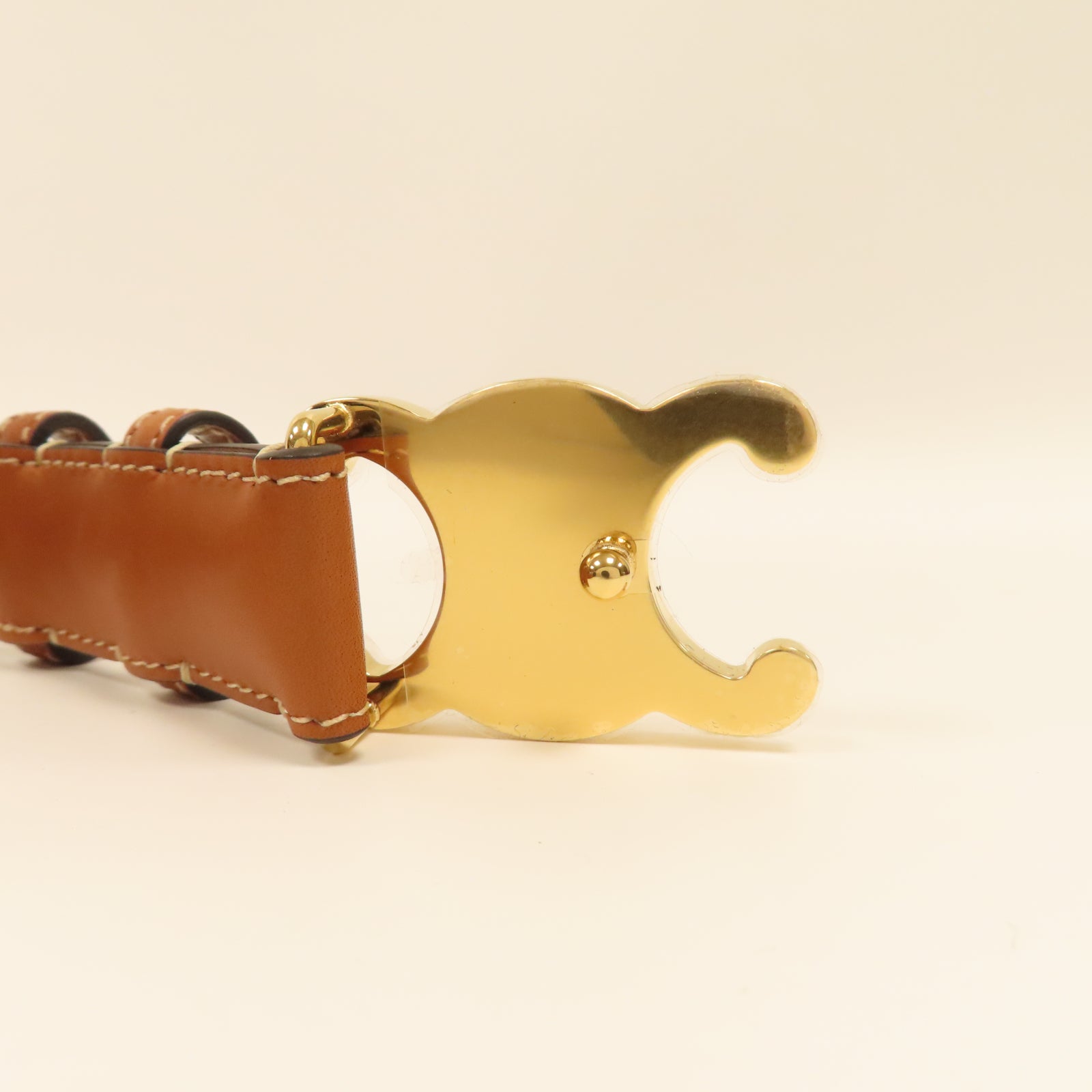 CELINE 牛皮皮革Belt金扣皮帶啡色