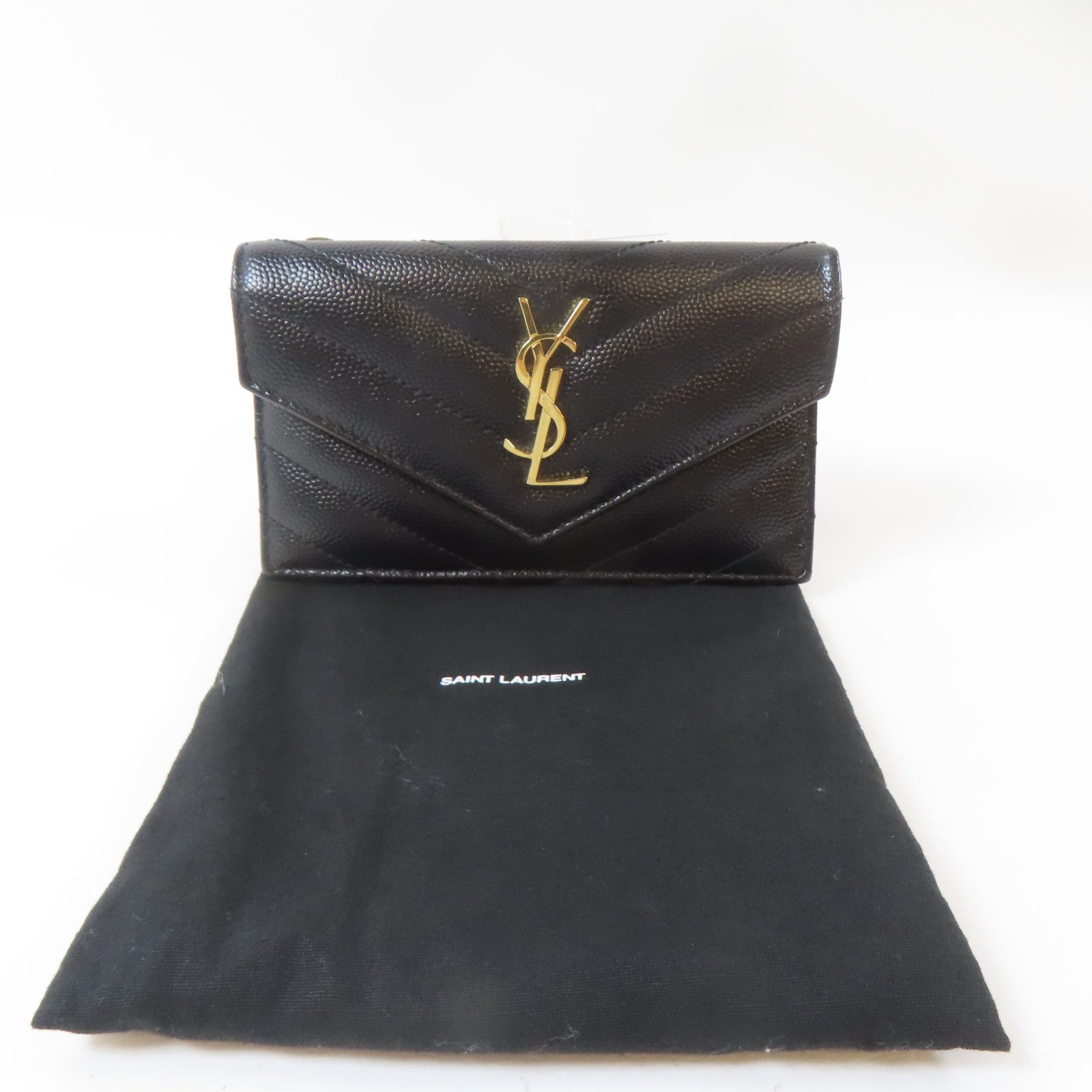 SAINT LAURENT Caviar皮革Card/Coin Case金扣卡片套/零錢包黑色