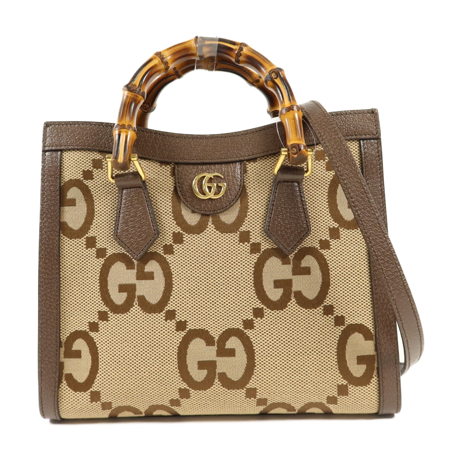 GUCCI 帆布Diana Bamboo Tote Bag金扣手挽肩背兩用袋