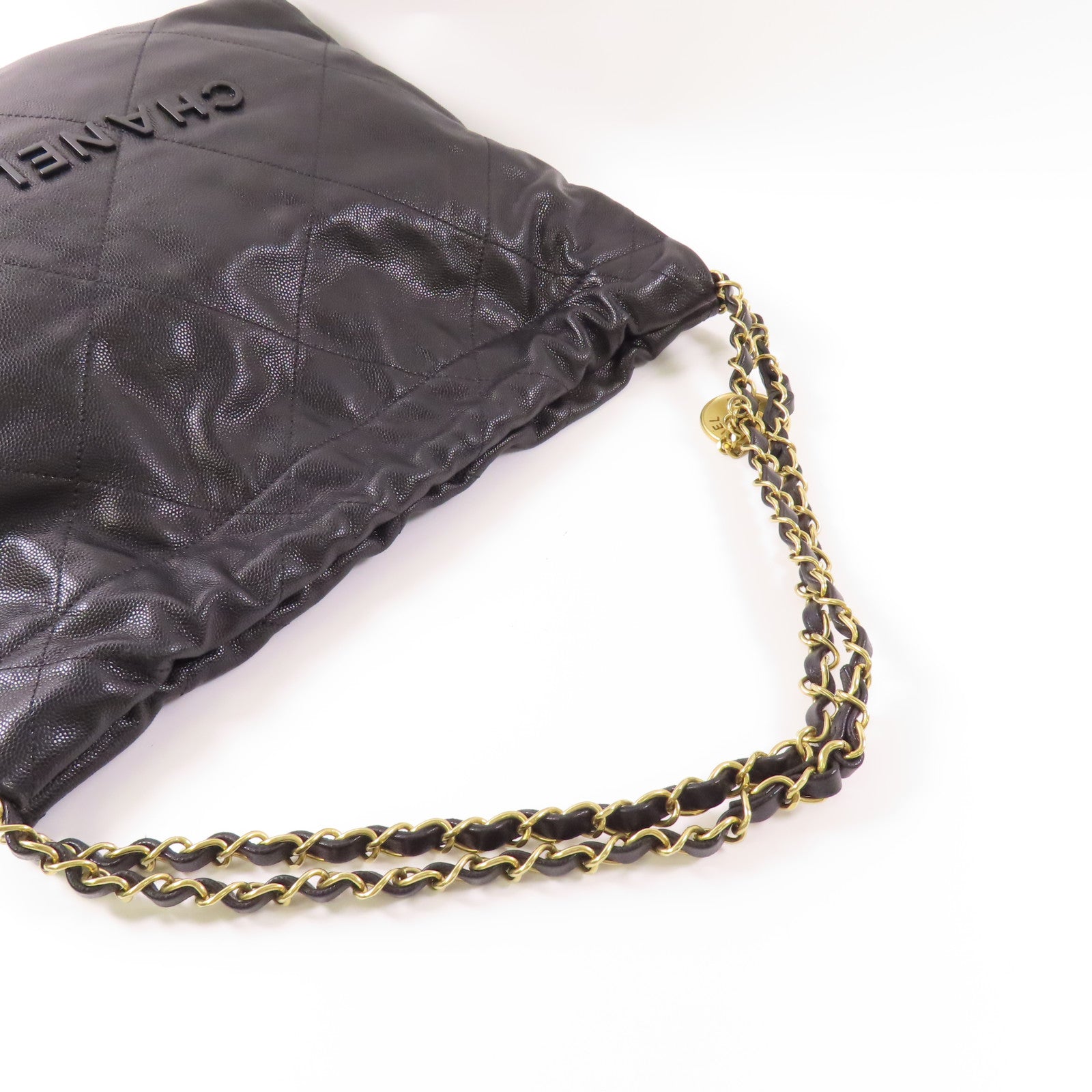 CHANEL 皮革Chanel 22金扣鏈帶肩背袋