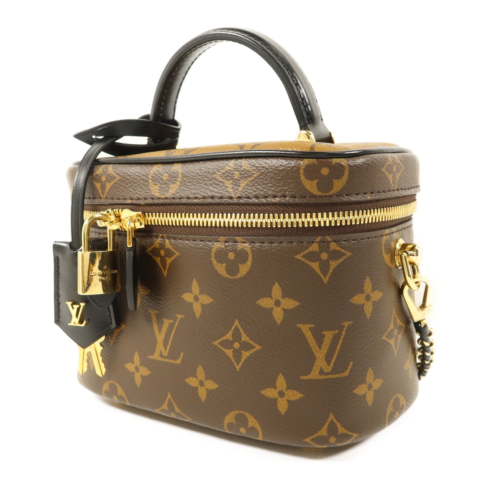 LOUIS VUITTON Monogram Reverse Vanity PM金扣手挽肩背兩用袋棕色