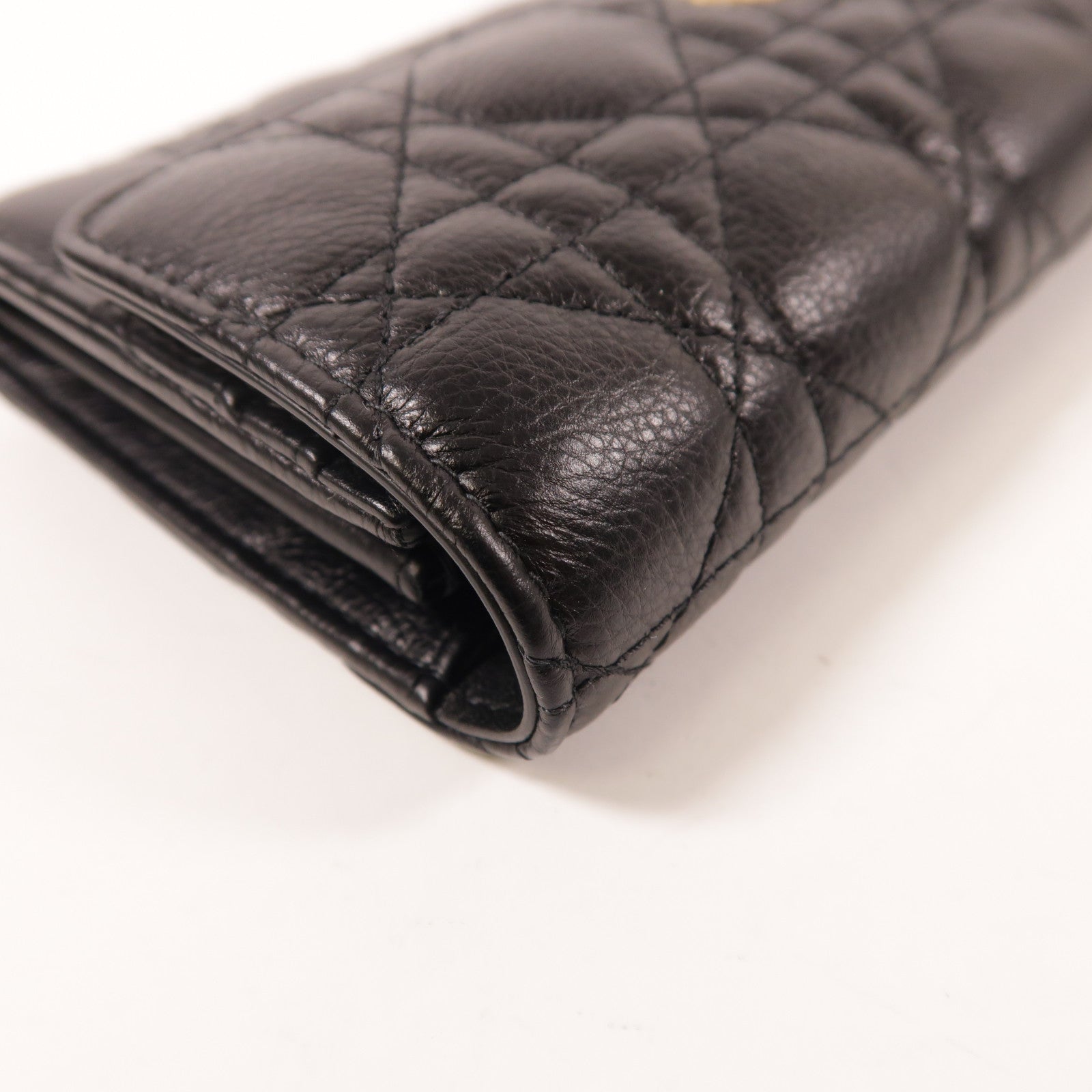 Dior CD GHW Caro Orchid Long Wallet S5039UWHC Calfskin Leather Black