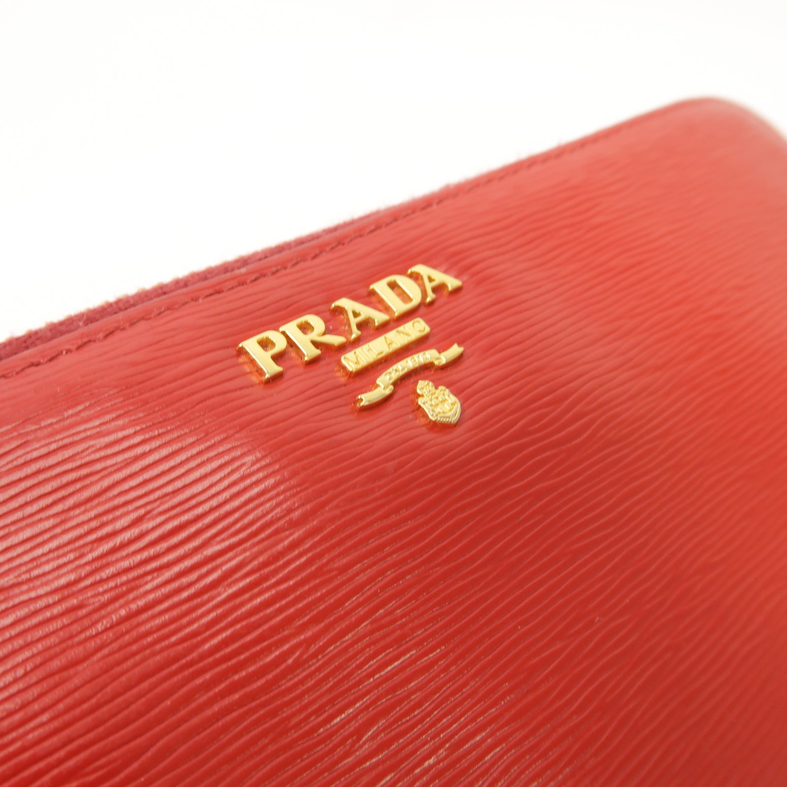 PRADA 【激減優惠】牛皮皮革Long Wallet金扣長錢包紅色