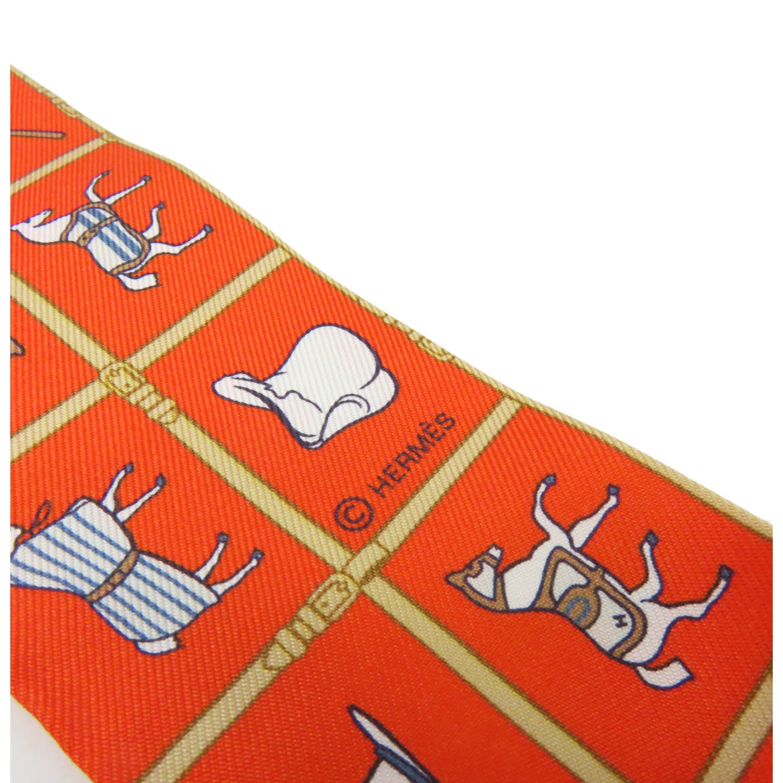 HERMES 【激減優惠】絲質Twilly Scarf絲巾橙色/彩色