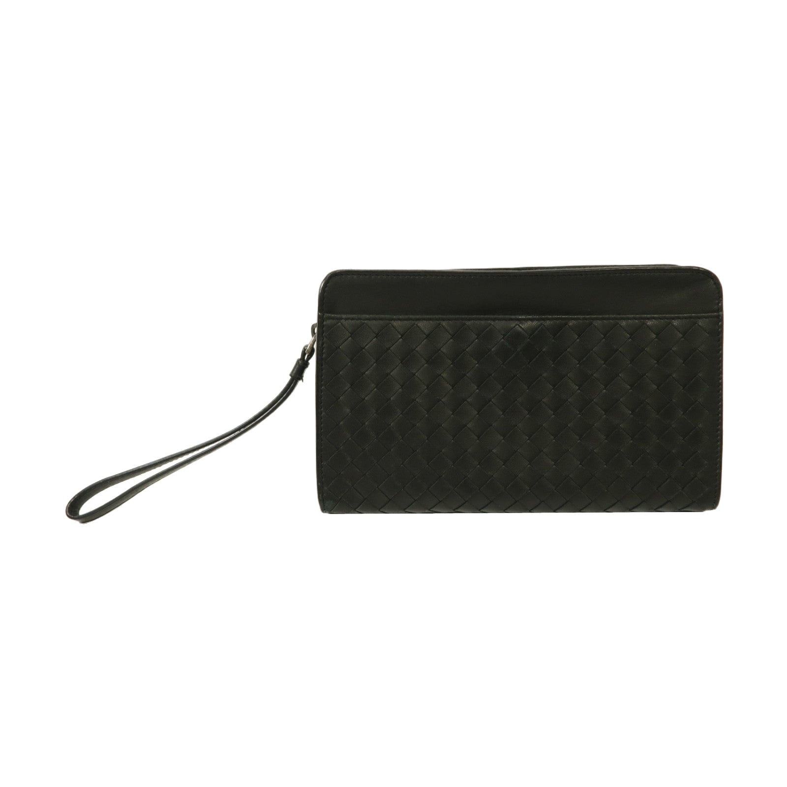 BOTTEGA VENETA 織紋皮革Clutch Bag銀扣手拿包黑色
