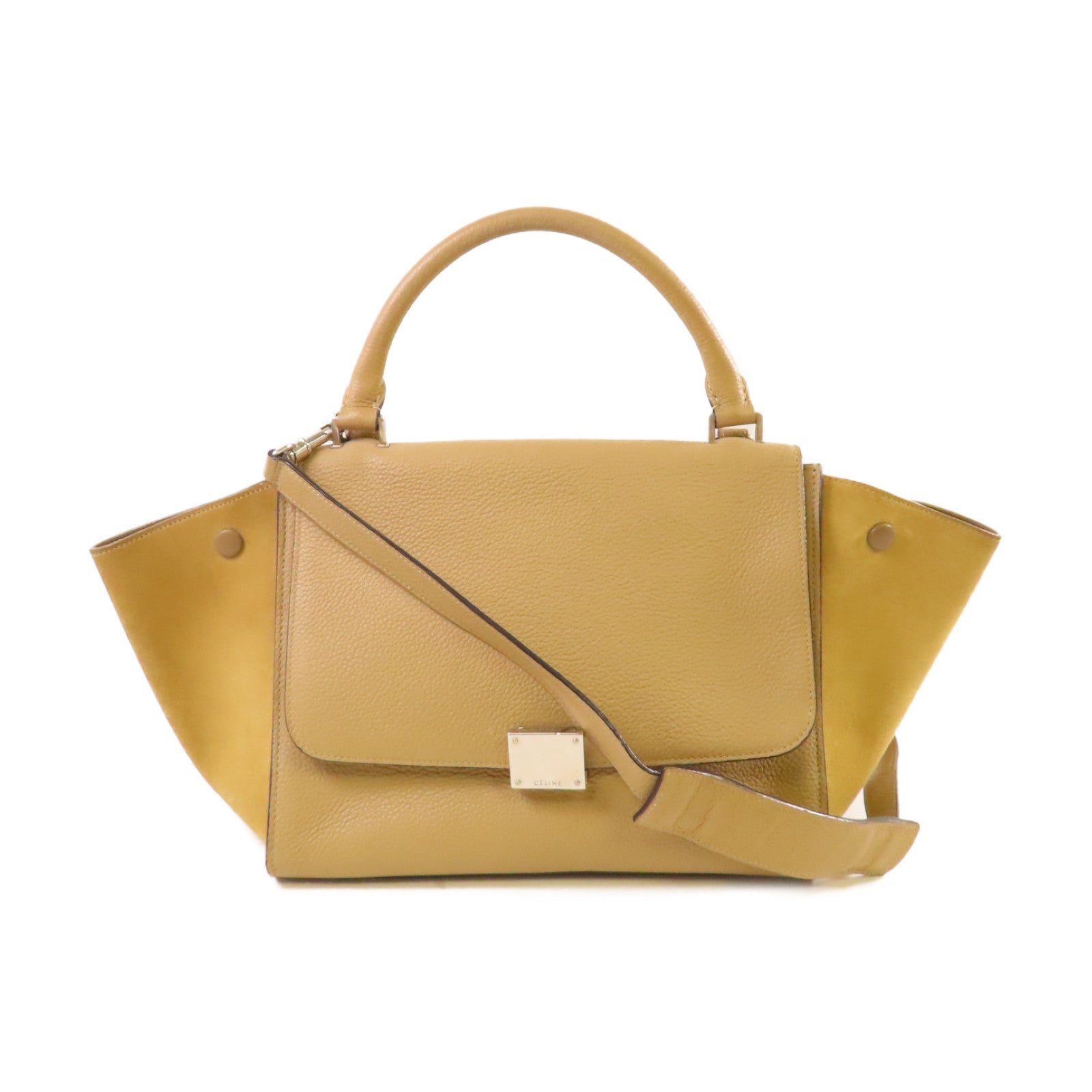 CELINE 牛皮皮革Trapeze 2Way Shoulder Bag金扣手挽肩背兩用袋杏色