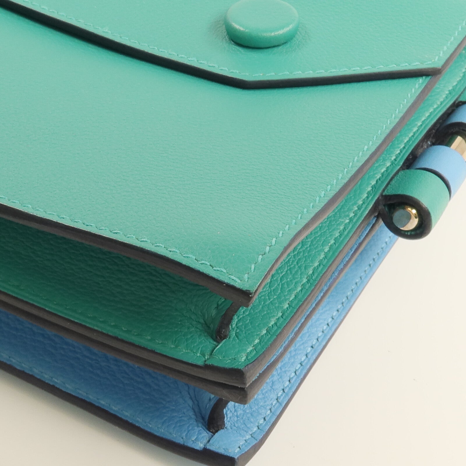 HERMES Evercolor皮革Twins Bag銀扣肩背袋Bleu du Nord/Menthe