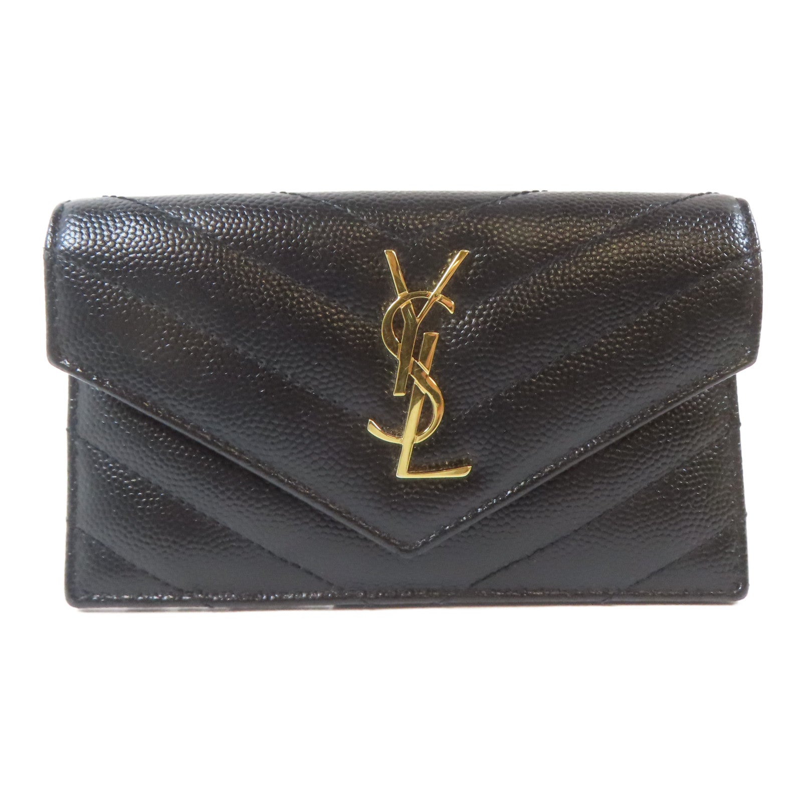 SAINT LAURENT Caviar皮革Card/Coin Case金扣卡片套/零錢包黑色