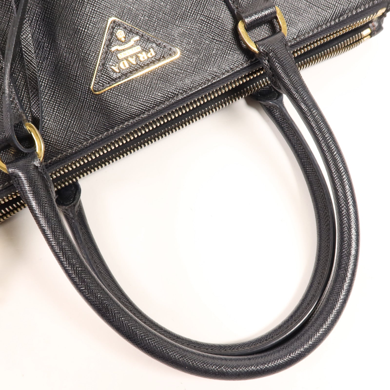 PRADA 牛皮皮革Double Zip Handbag金扣手挽袋