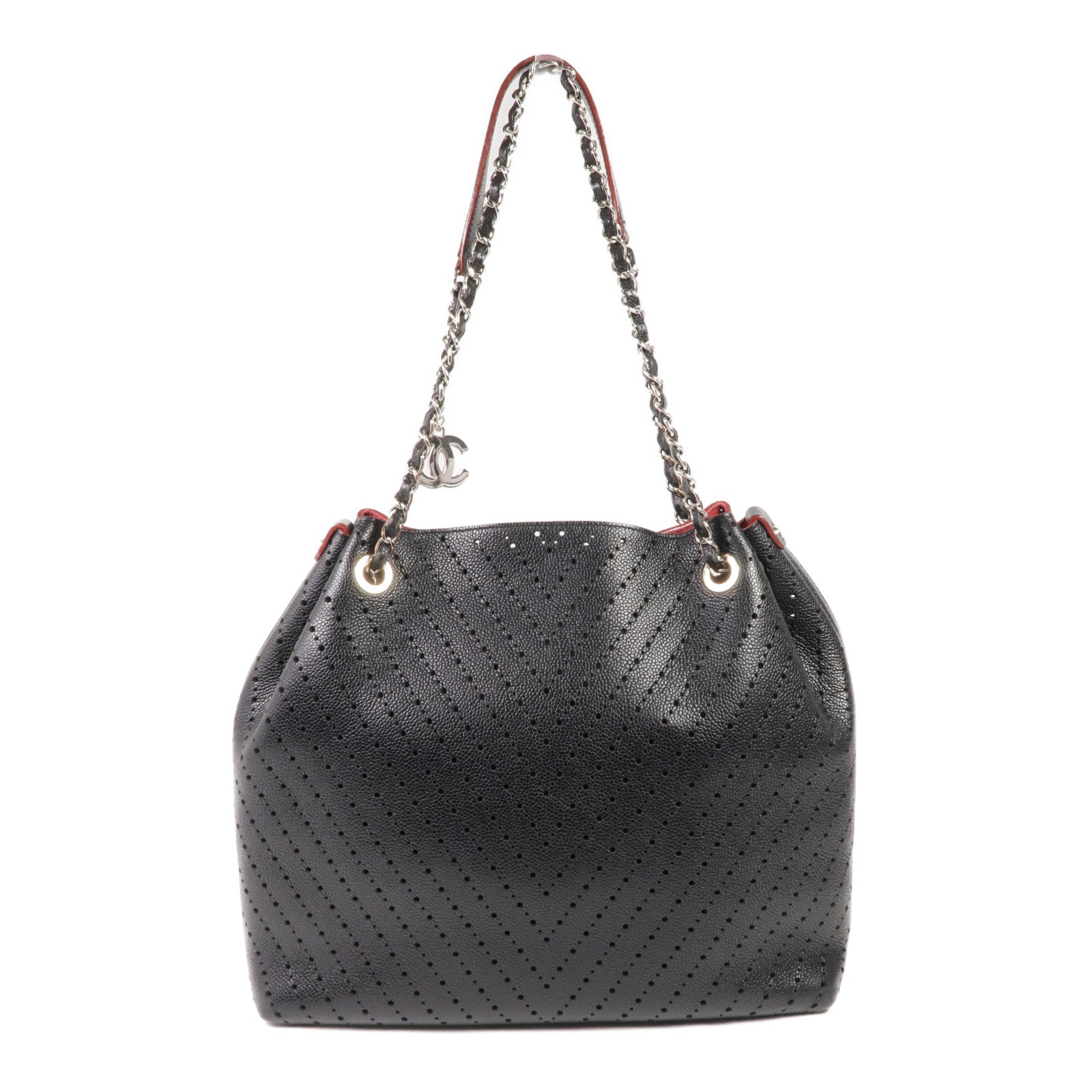 CHANEL 牛皮皮革Chain Shoulder金扣鏈帶肩背袋