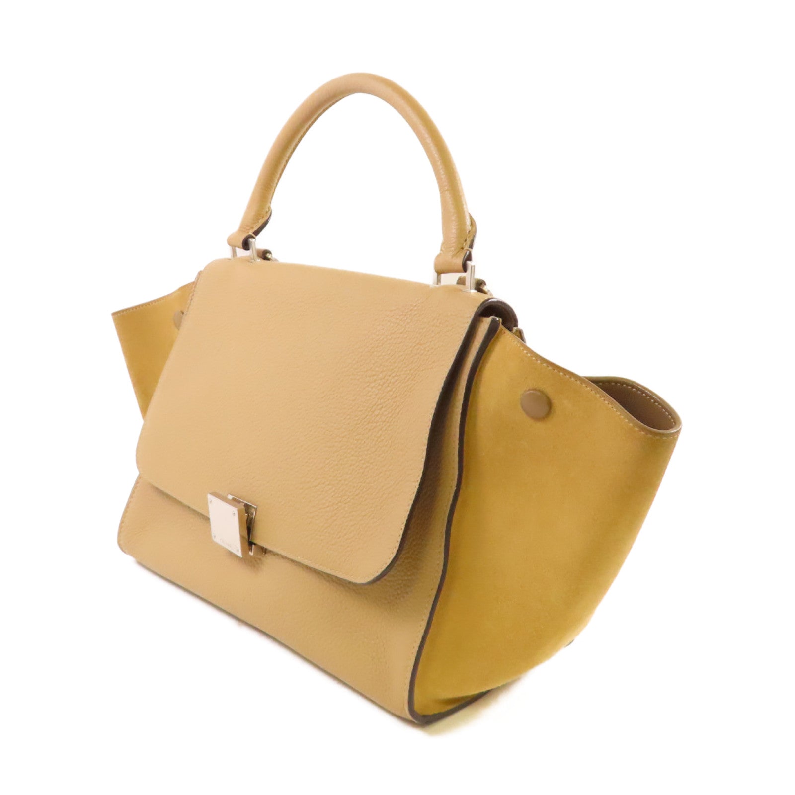 CELINE 牛皮皮革Trapeze 2Way Shoulder Bag金扣手挽肩背兩用袋杏色
