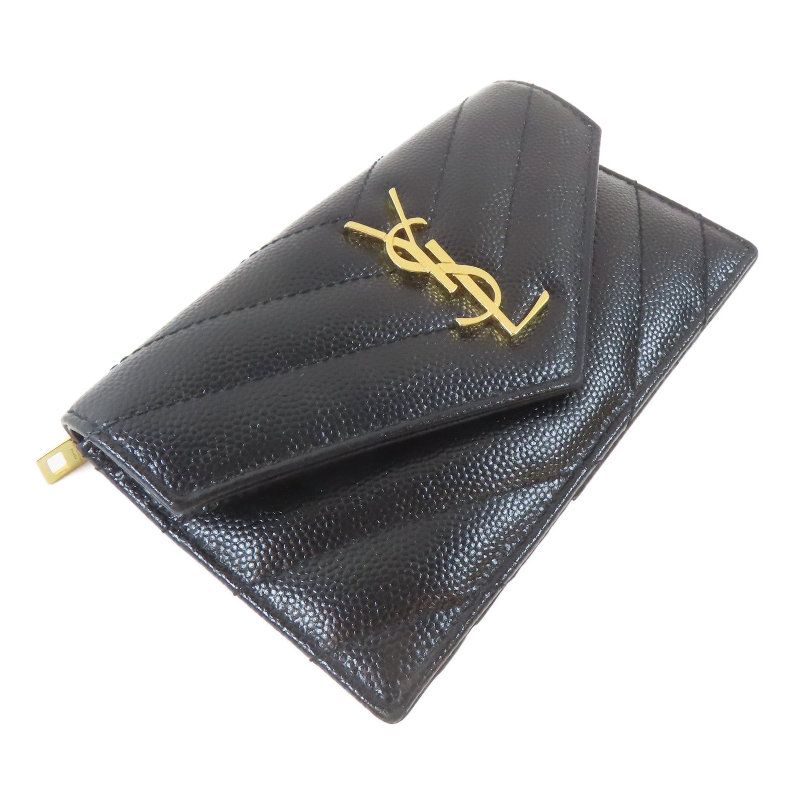 SAINT LAURENT Caviar皮革Card/Coin Case金扣卡片套/零錢包黑色
